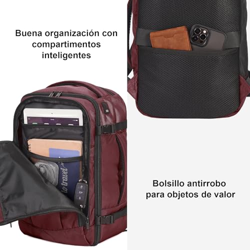 Thumbnail 4 de ECOHUB Mochila de cabina para avión Ryanair (40x20x25) con 13 compartimentos y 20L, roja, reciclada