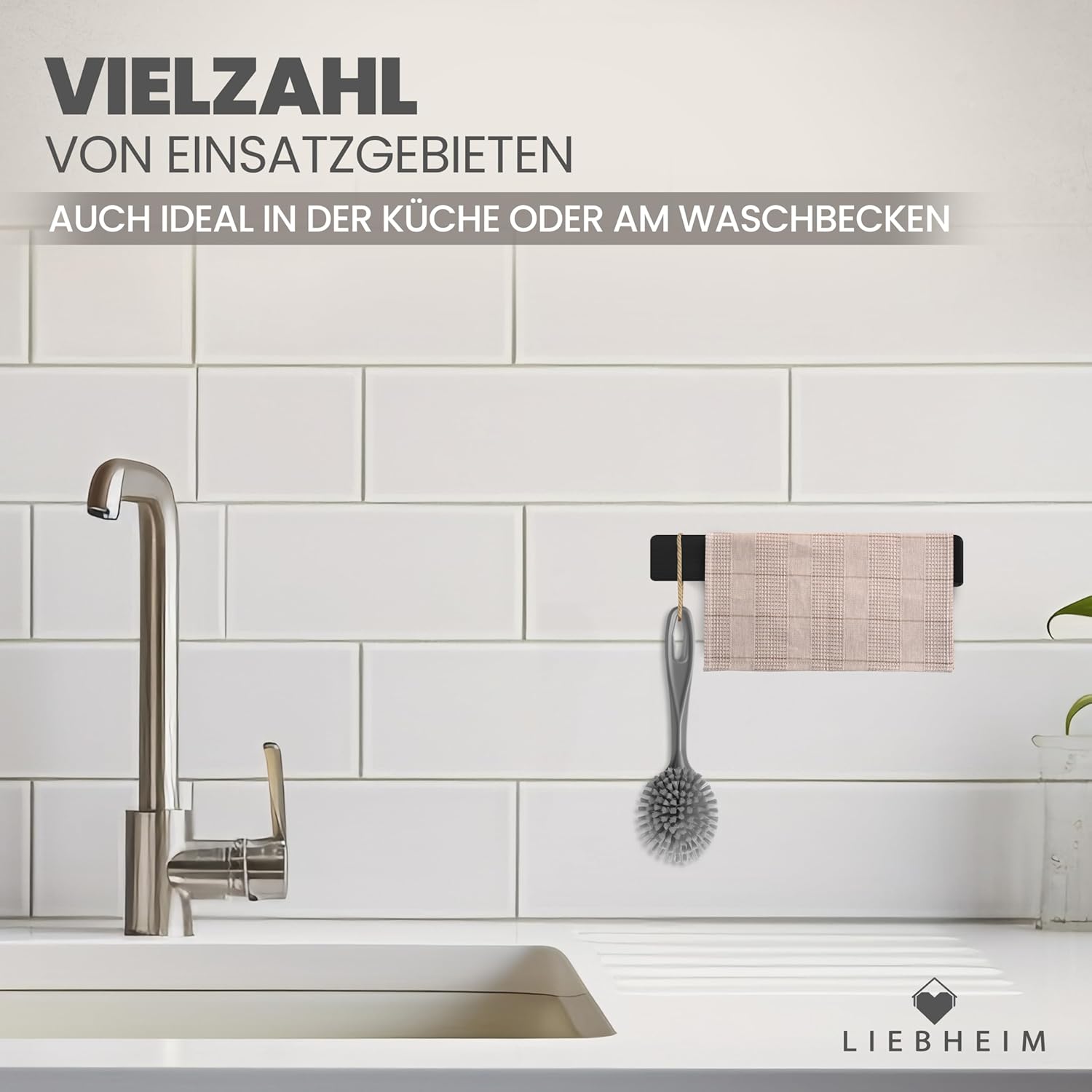 Thumbnail 6 de LIEBHEIM Handtuchhalterung ohne Bohren (schwarz, Aluminium, 22 cm) – Wand-Handtuchstange