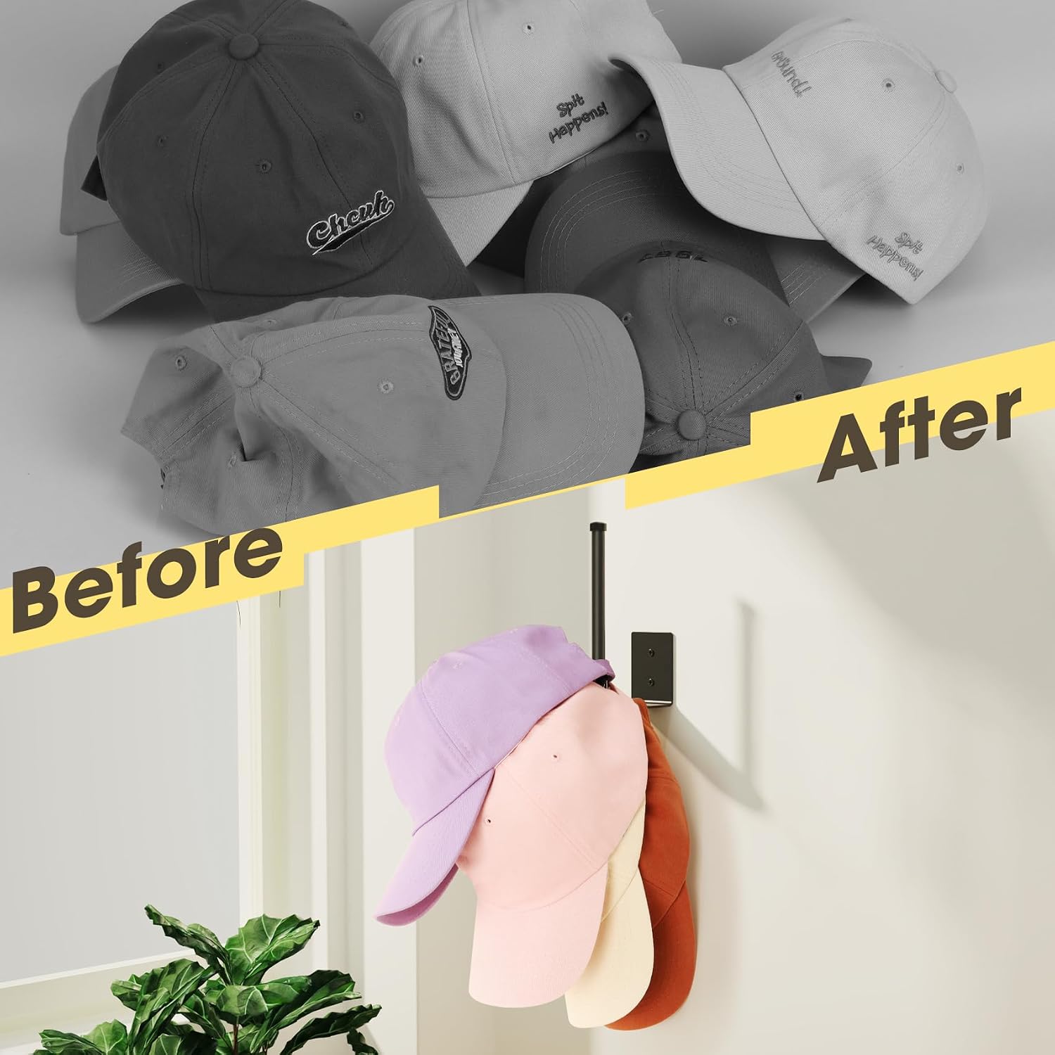 Thumbnail 6 de Durmmur 2 Pack Hat Racks for Baseball Caps — Stainless Steel, Wall/Door Mount, Black