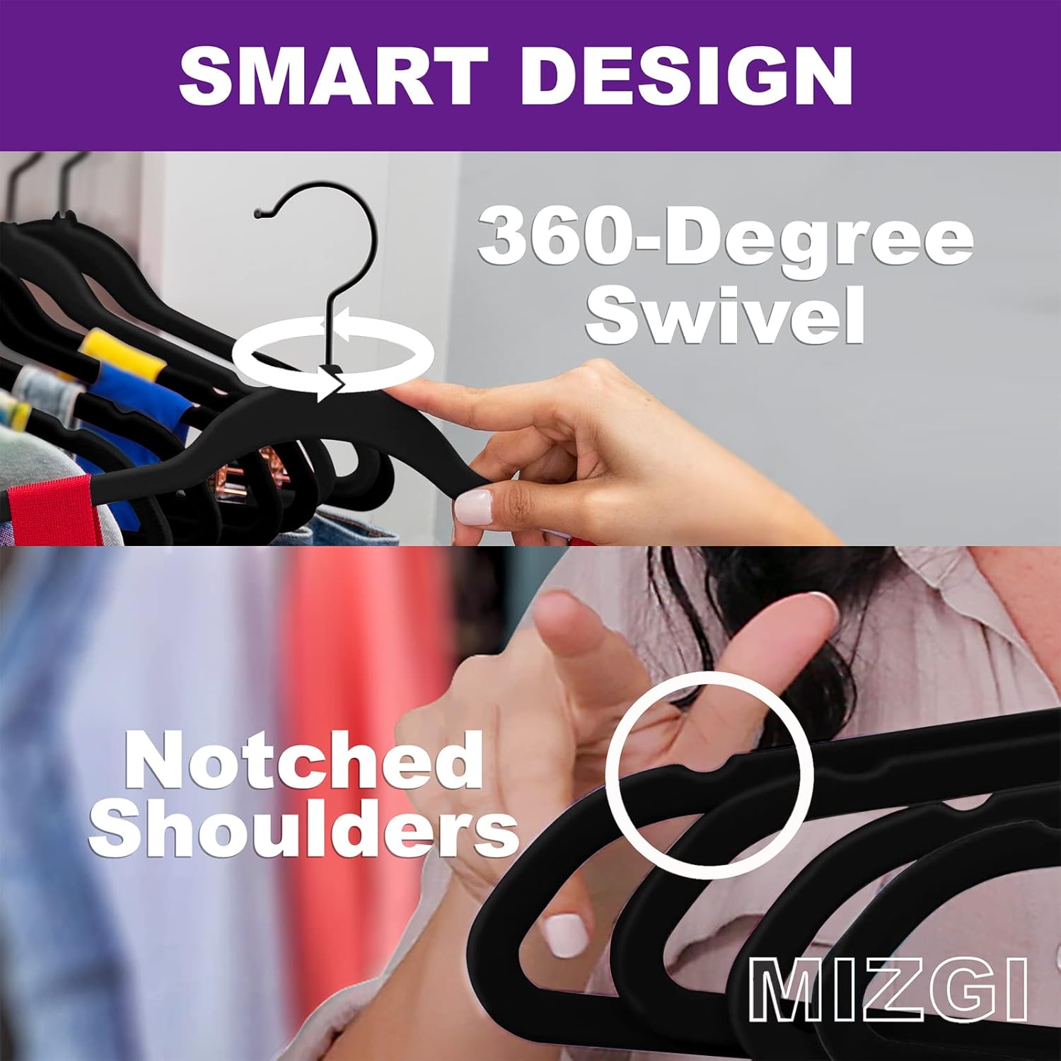 Thumbnail 2 de MIZGI Premium Velvet Hangers (60 Pack) Heavy Duty Non Slip Felt Suit Hanger