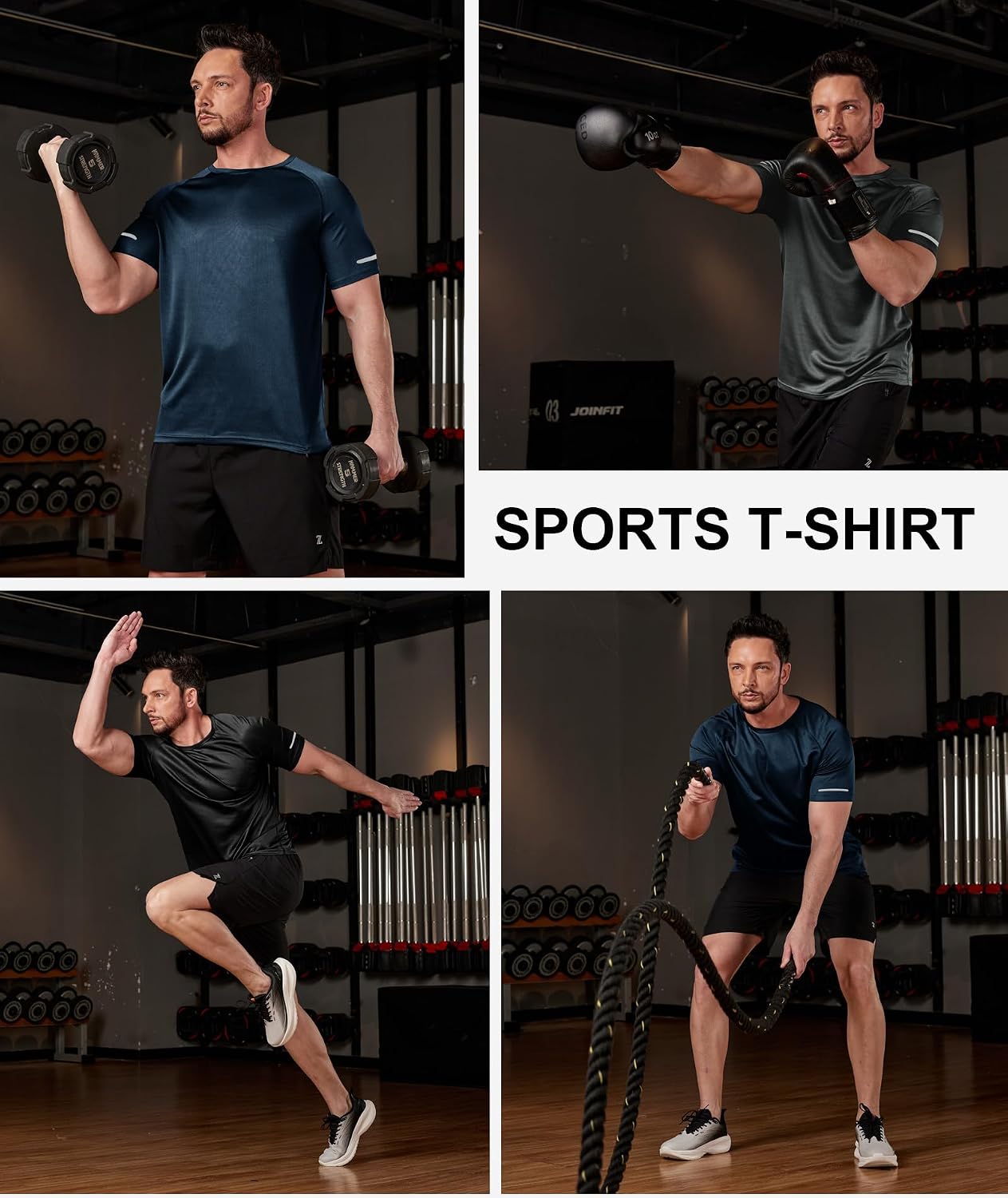 Detalle de ZITY 3 Pezzi T-Shirt Uomo Sportive – Set da allenamento in poliestere traspirante