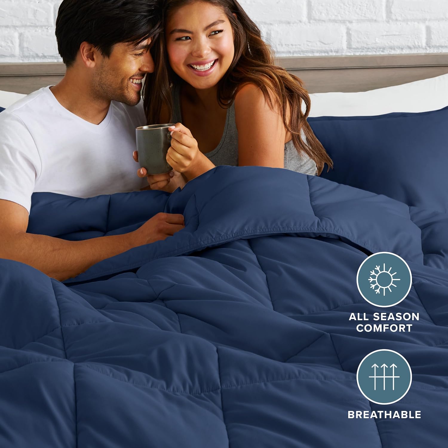 Detalle 2 de Bare Home Comforter Set – Queen Size (Dark Blue): Ultra-Soft, Goose Down Alternative