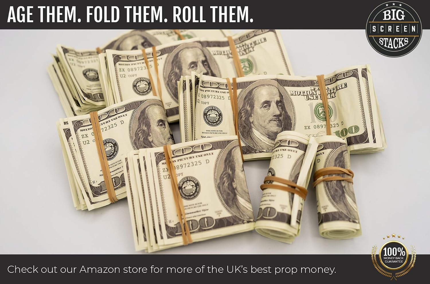 Detalle de Big Screen Stacks Prop Money: 100 Old Style Dollars, £10,000 Stack (Not Legal Tender)