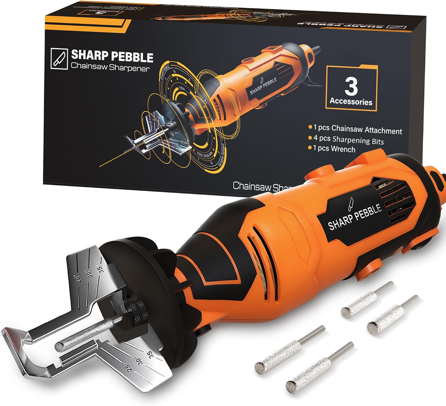 Detalle de Sharp Pebble S1J-AJ6-10 Electric Chainsaw Sharpener Kit with Angle Guide