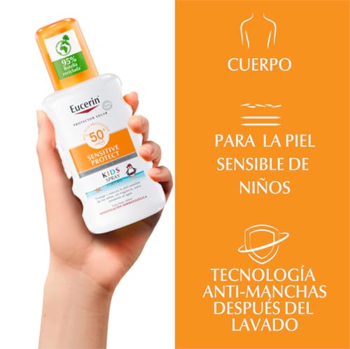 Detalle de Eucerin Sun Kids Sensitive Protect Spray FPS 50+ (200 ml) – protector solar infantil en spray, resistente al agua