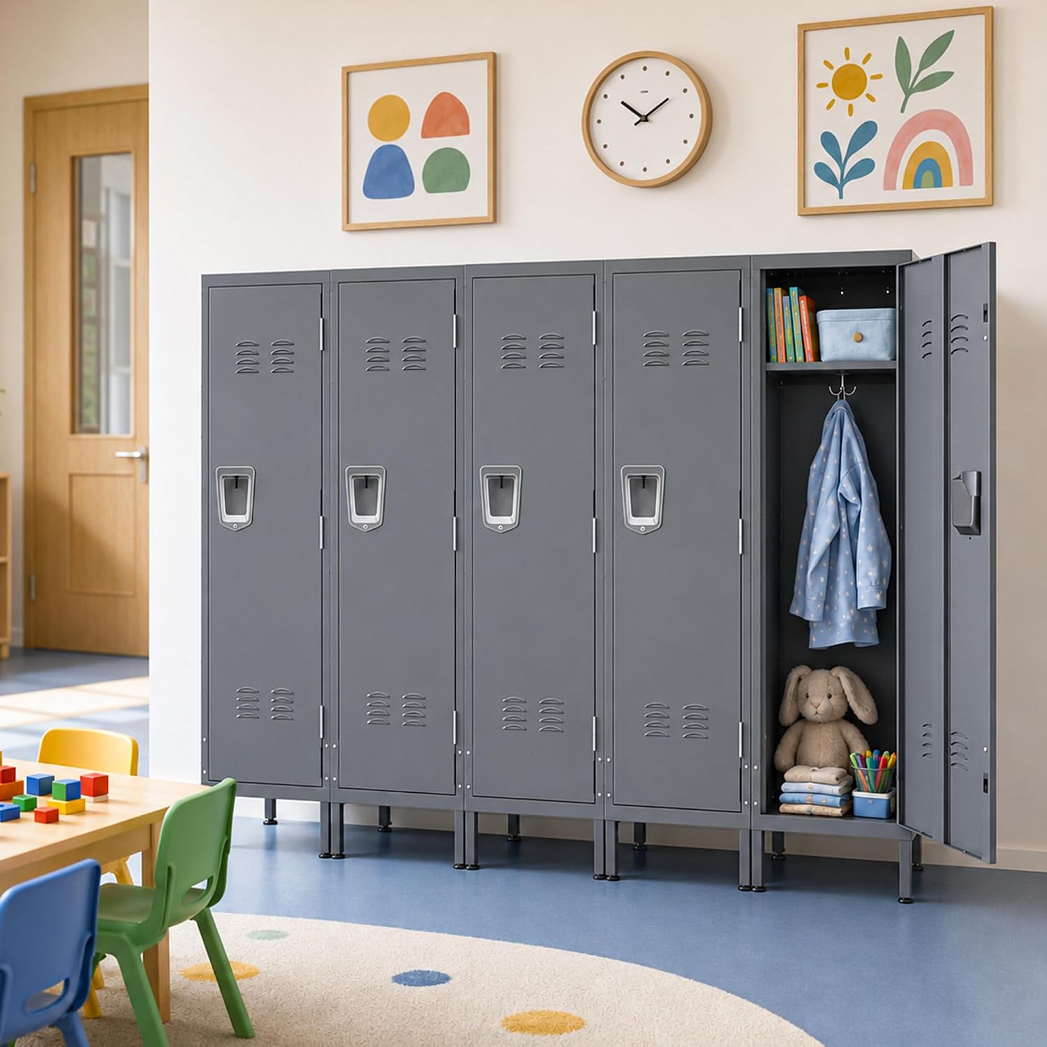 Thumbnail 5 de VIYET SL002 Metal Storage Locker, 1-Door Gray Steel Cabinet with Shelf