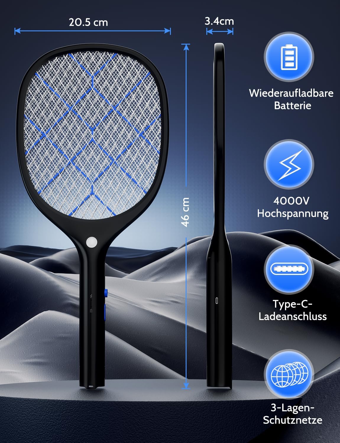 Thumbnail 5 de Yissvic Elektrische Fliegenklatsche extra stark 4000V – zuverlässiger Insektenschutz für Outdoor-Aktivitäten