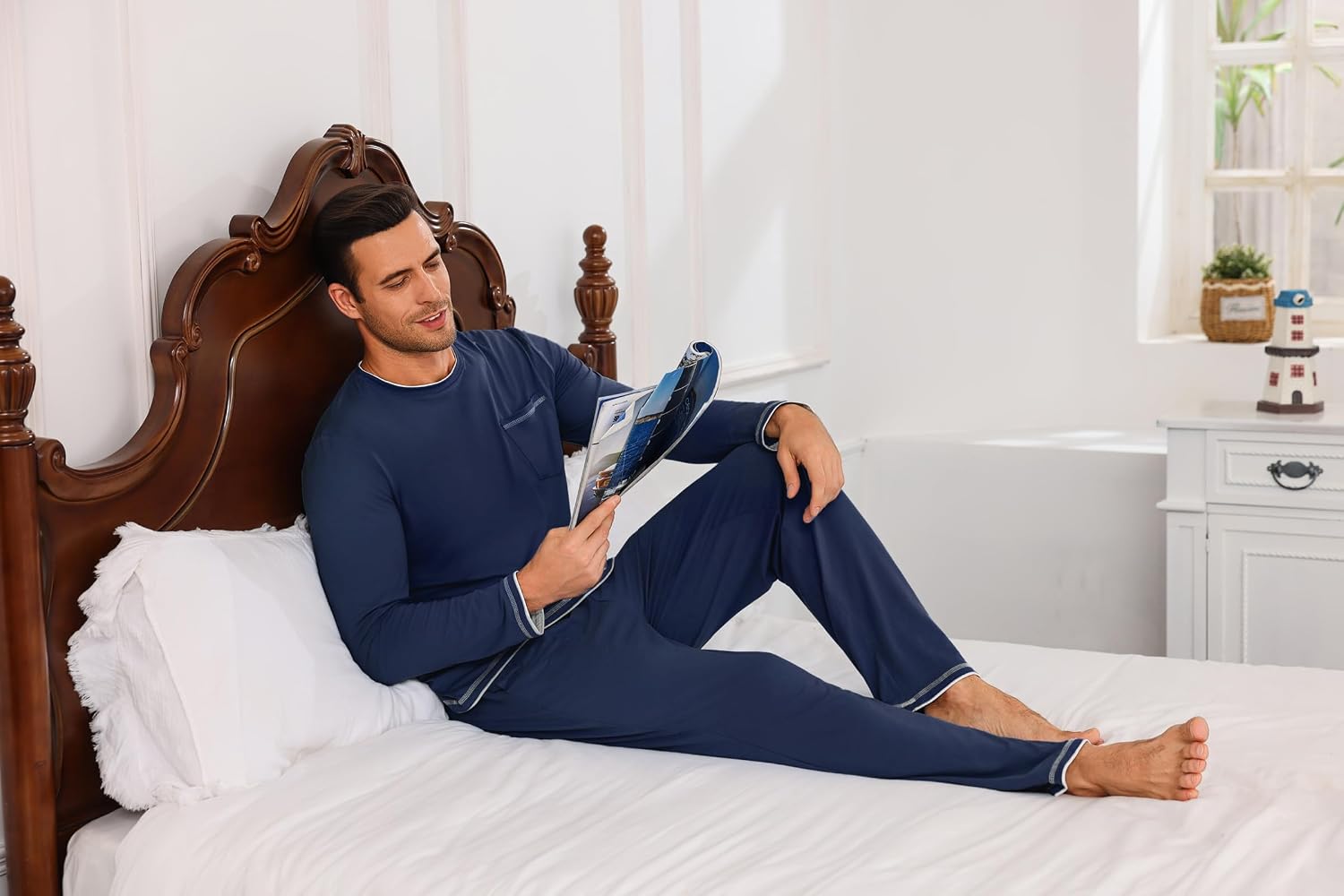 Detalle 2 de Demegimi Herren Schlafanzug Lang Pyjama Baumwolle