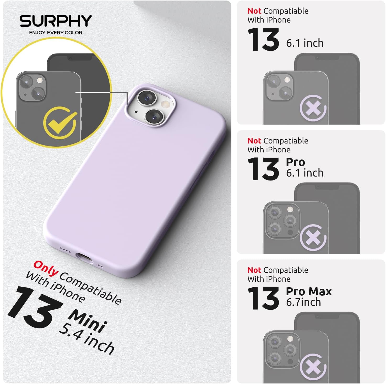 Thumbnail 1 de SURPHY Magnetic Case for iPhone 13 mini (5.4-inch, 2021) in Light Lavender