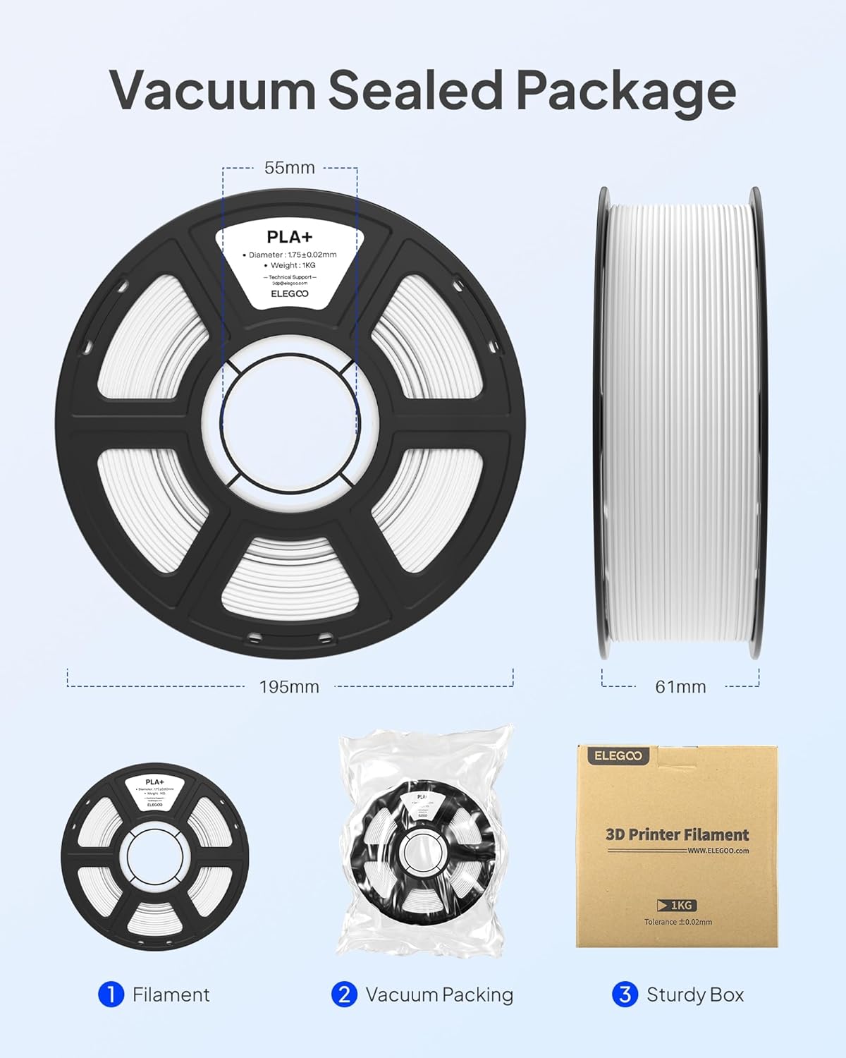 Thumbnail 5 de ELEGOO PLA+ Filament 1.75mm True Red (1kg spool) – High Toughness for FDM printing