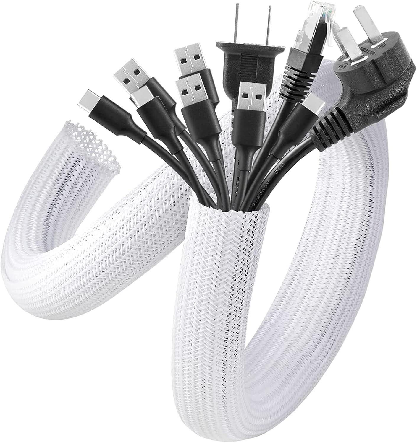 Detalle de AGPTEK White Cable Management Sleeve 3m (12–20mm) – Self-Closing, Flame‑Retardant, Animal‑Proof