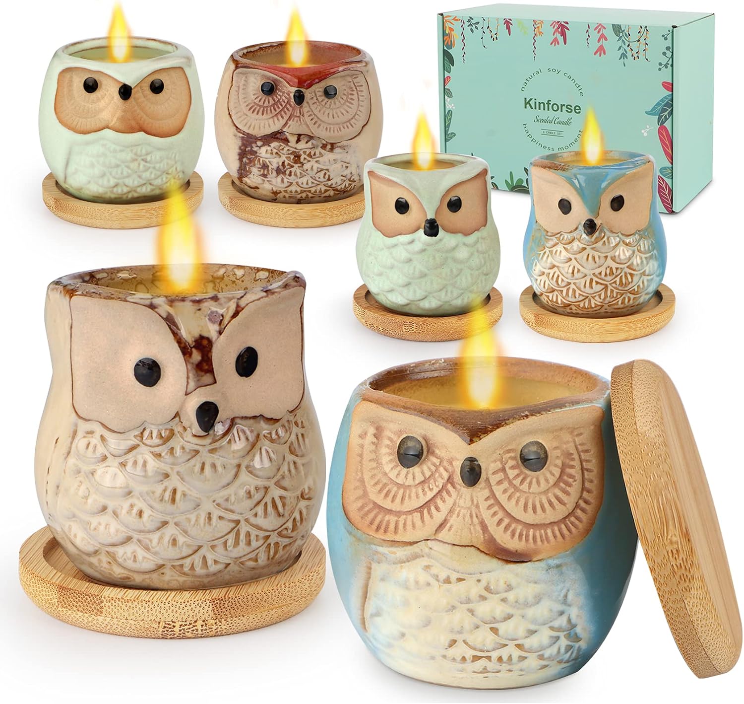 Detalle de Kinforse Citronella Candles – Elegant Owl Design, 6-Pack for Outdoor & Indoor Use