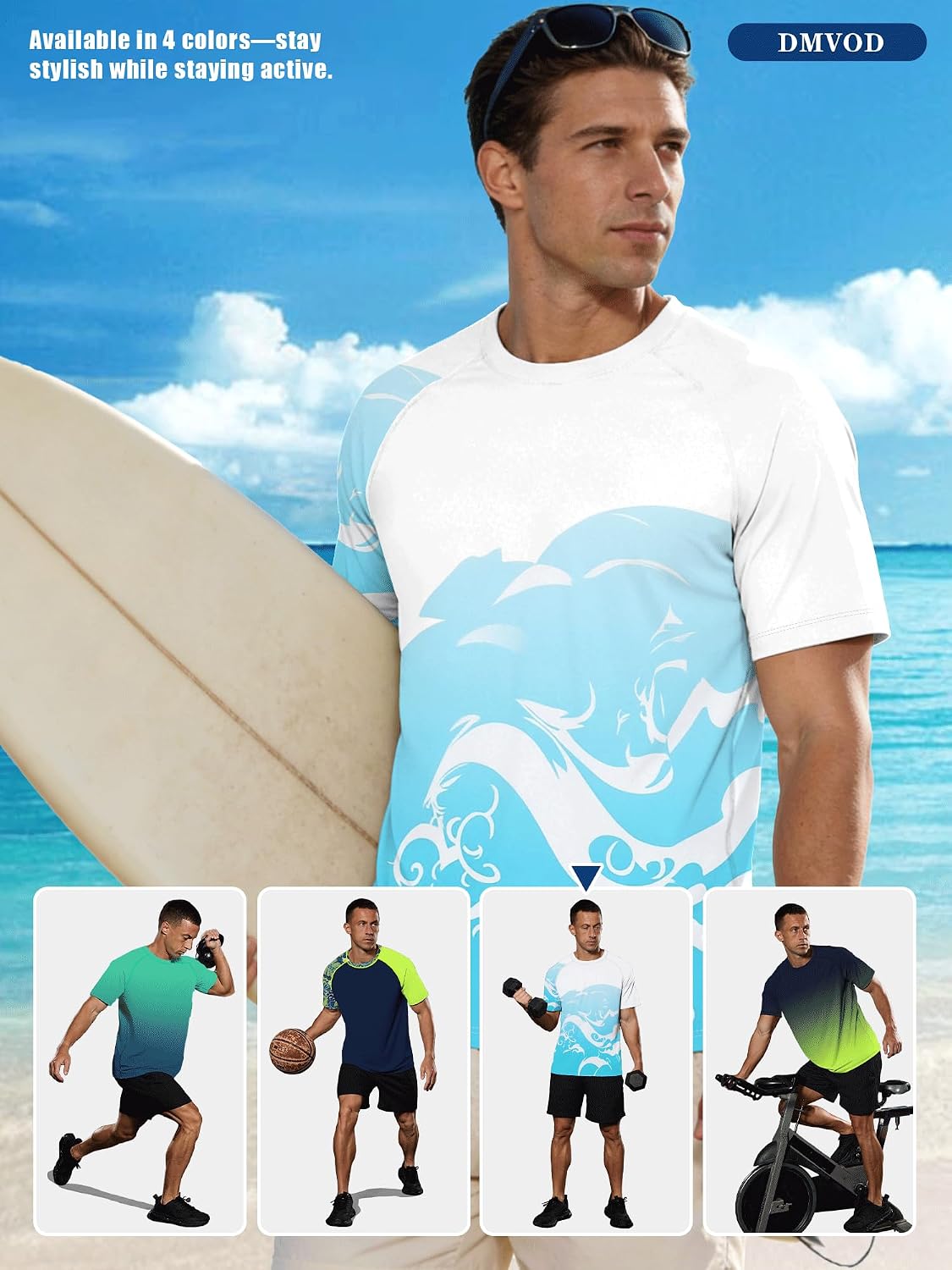 Detalle de Men's UPF 50+ Rash Guard Short Sleeve T-Shirt for Surfing, Swimming & Gym