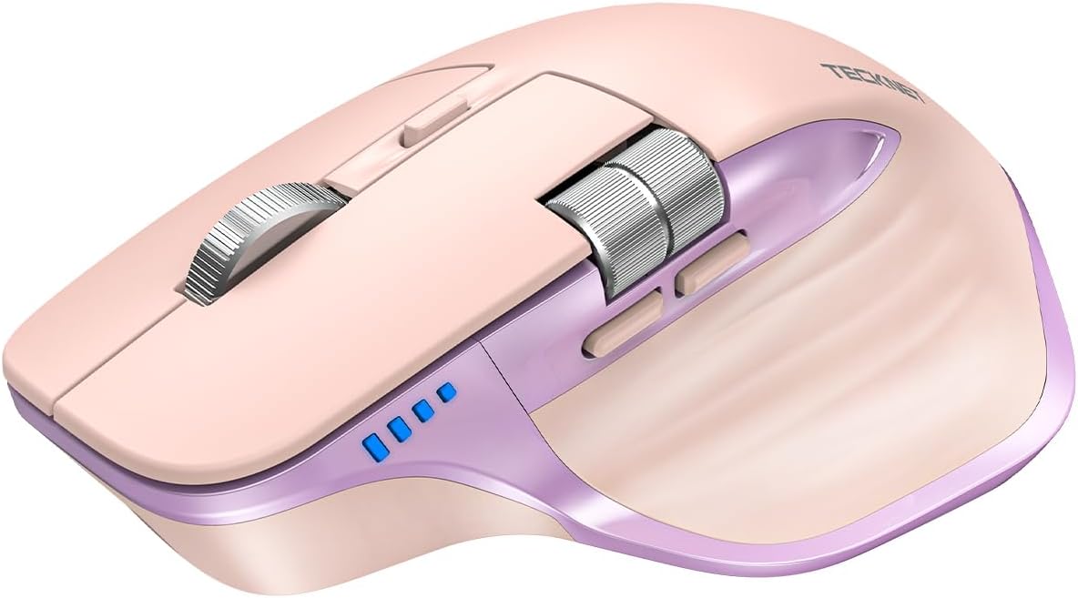 Detalle de TECKNET Bluetooth Maus kabellos – BT5.3/5.0 + 2,4 GHz, seitliches Mausrad, 4800 DPI, 7 Tasten, USB‑C Aufladung, rosa (Rechtshänder)