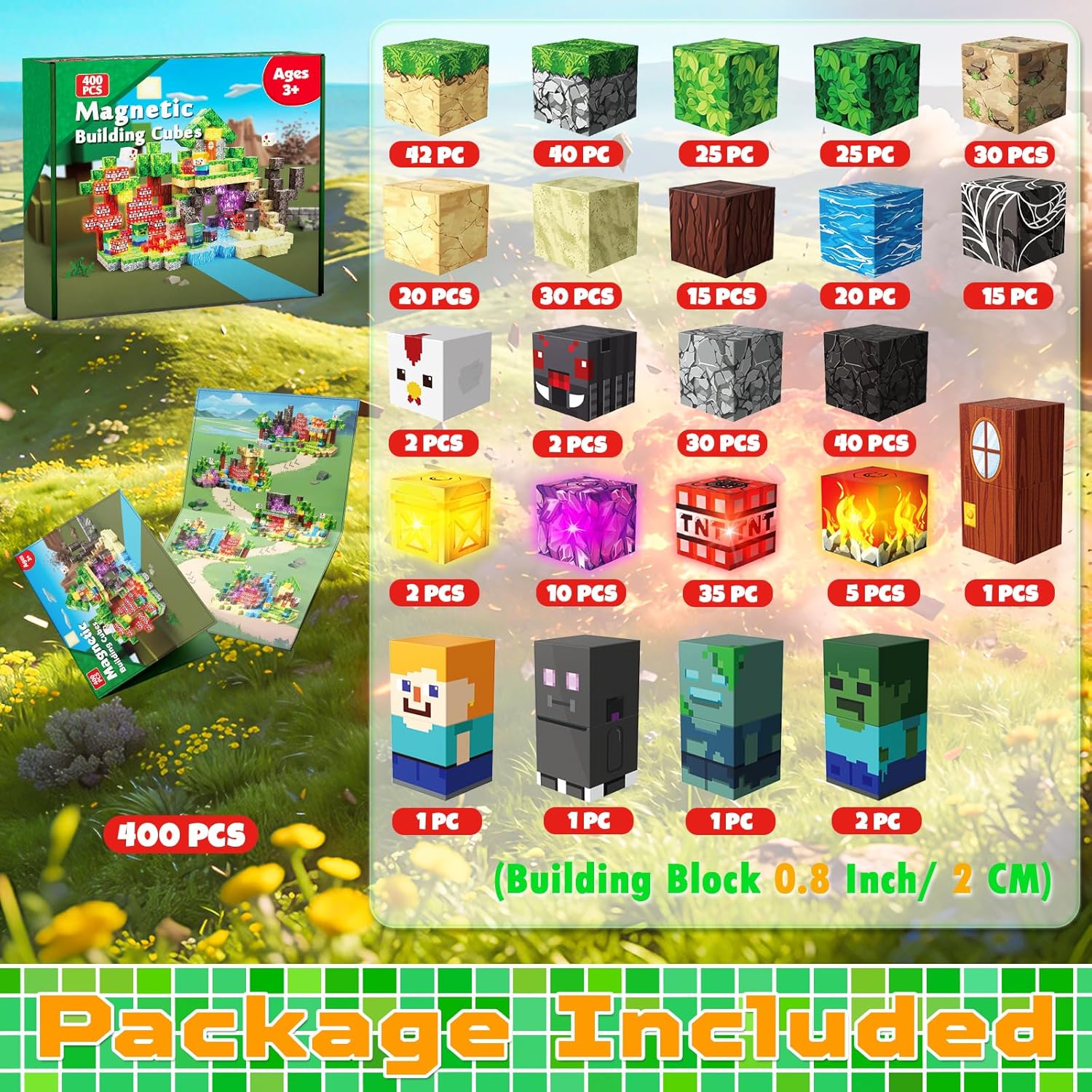 Thumbnail 1 de 400 PCS Magnetic Blocks with Light Up Blocks by GraceDuck – LED Magnetic Building Toys for STEM Play (Ages 3+)