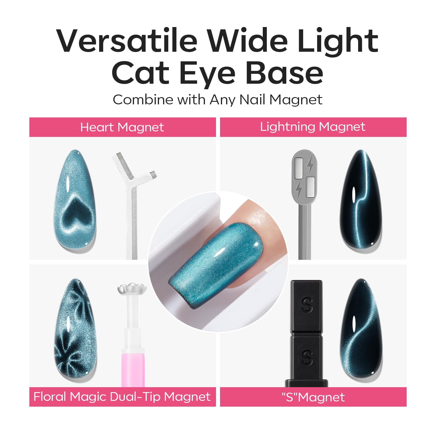 Detalle 2 de modelones Cat Eye Magnet 5D Automatic Nail Tool, Pink 360° Rotating