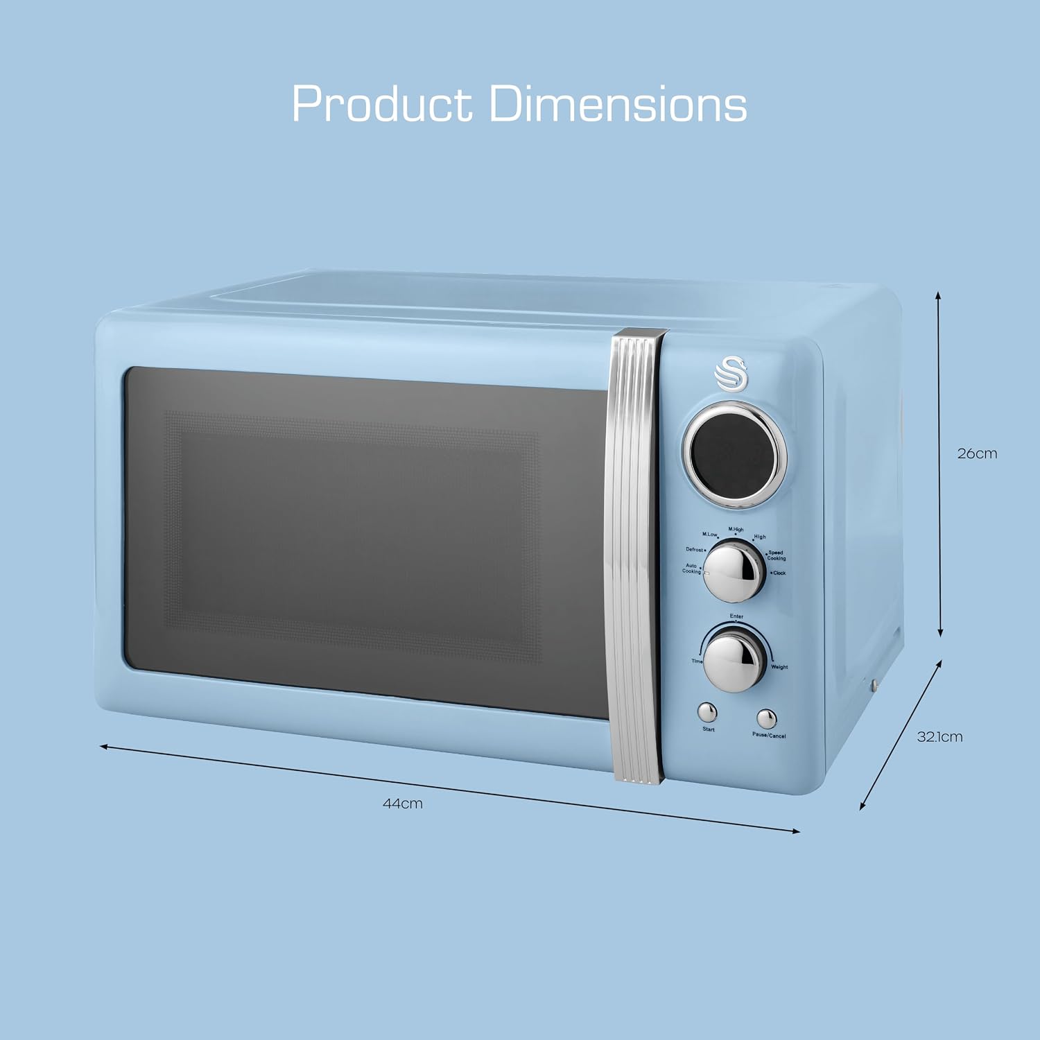 Detalle 2 de Swan Retro LED Digital Microwave Blue 20L, 800W SM22030LBLN