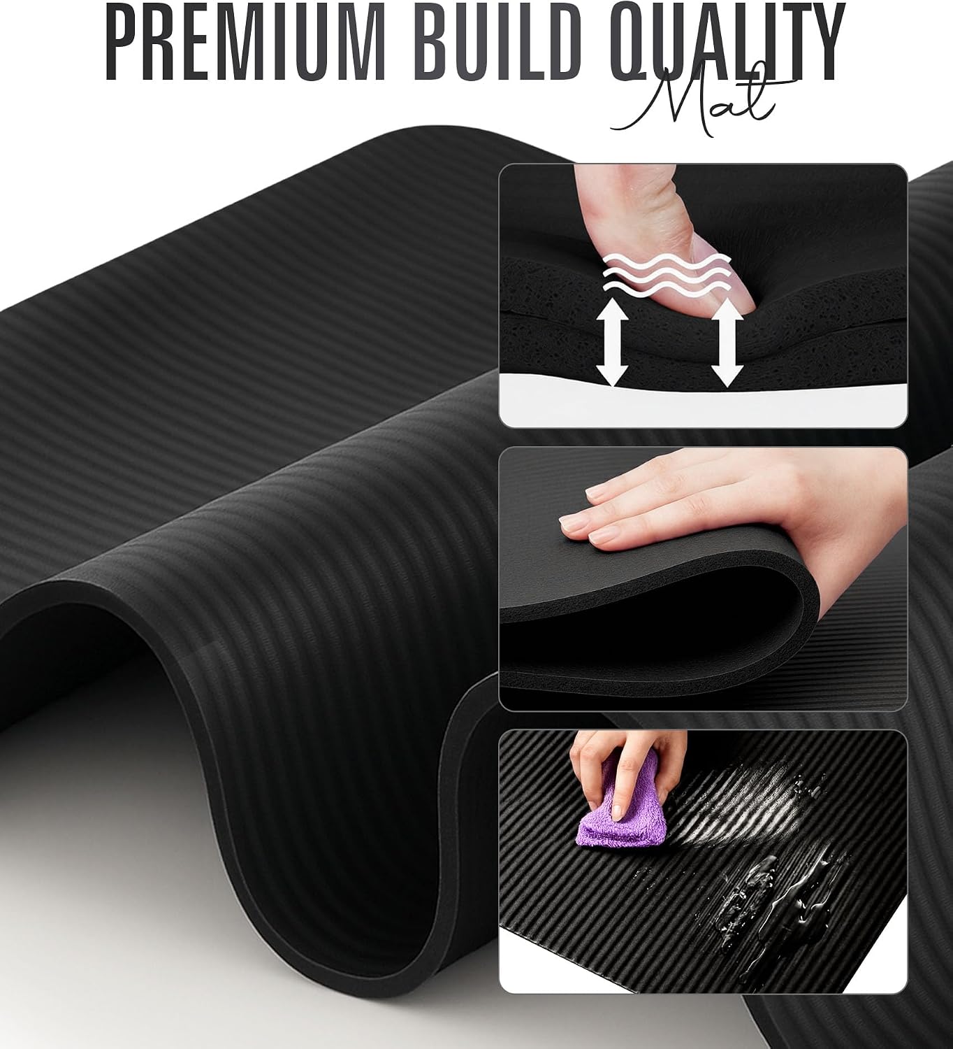 Detalle de ROMIX Yoga Mat Thick 10mm: 180x60cm, Non-Slip NBR Foam for Home Workouts