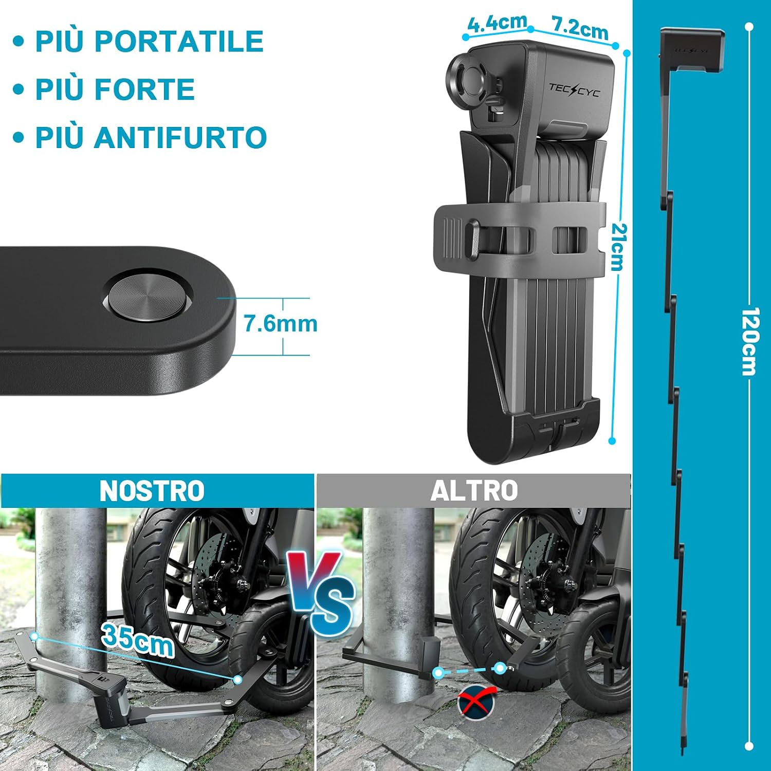 Detalle de TECHCYC Lucchetto Pieghevole per Bici: Sicuro, Compatto e Facile da Installare