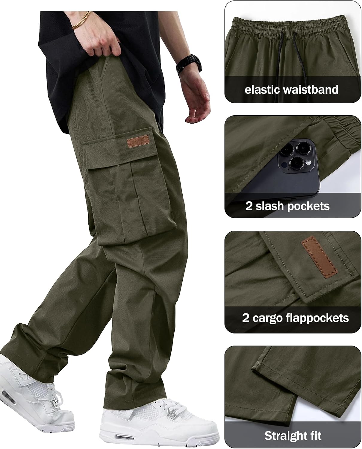 Detalle de Comdecevis Men's Cargo Pants with Multiple Pockets and Drawstring Waist