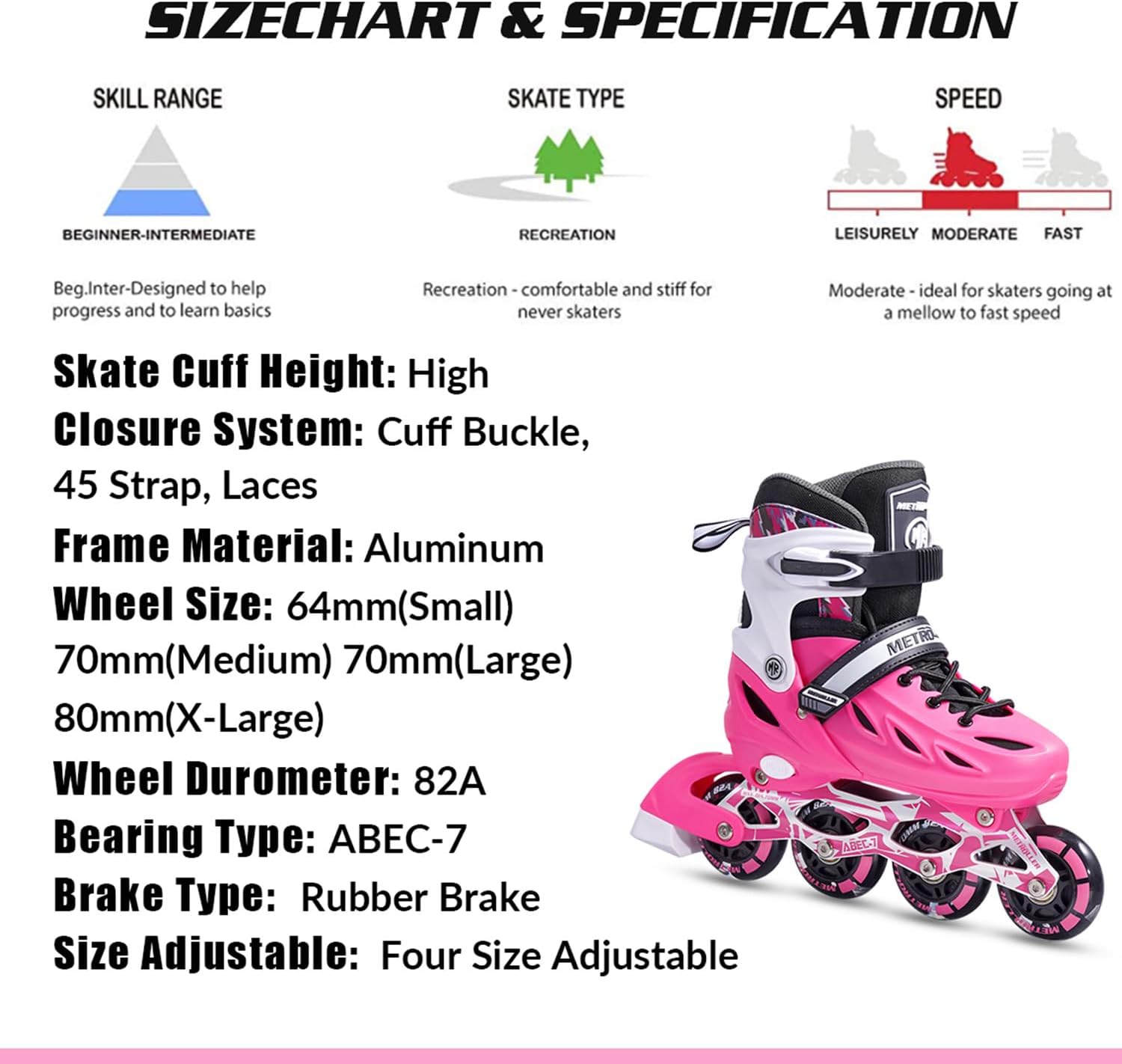 Thumbnail 5 de METROLLER Inline Skates for Kids & Adults (4 Adjustable Sizes) with Light-Up Wheels