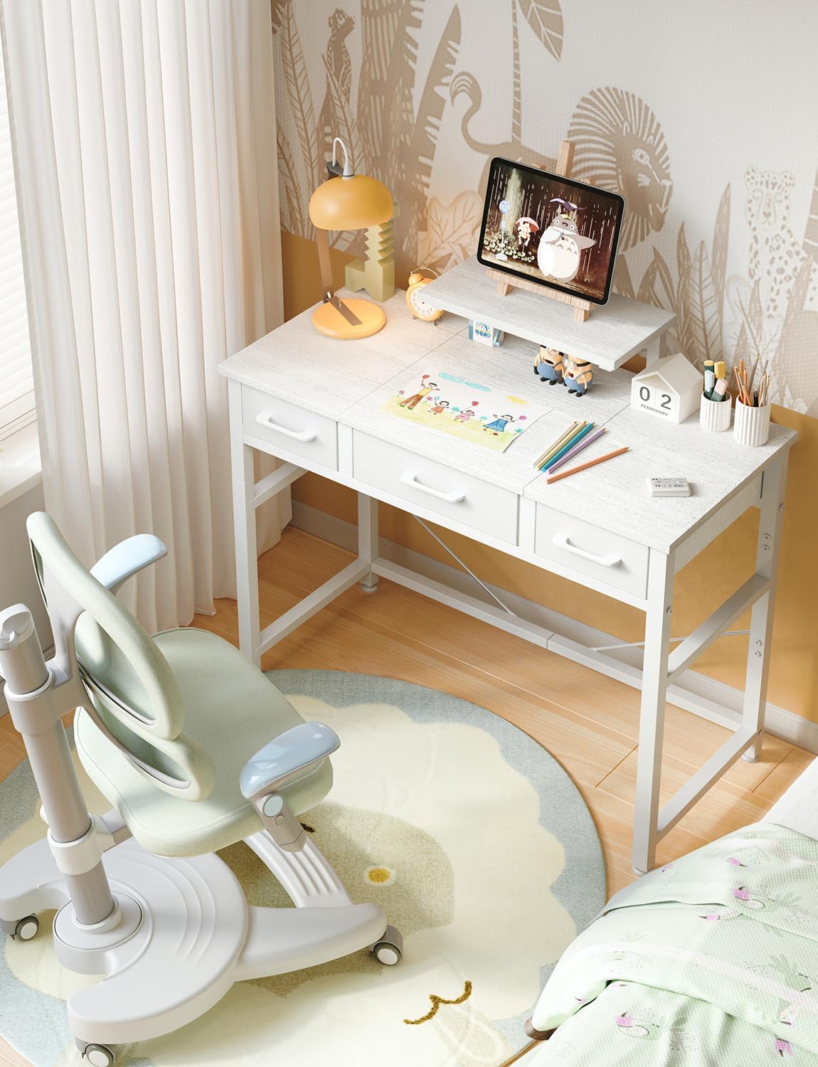 Thumbnail 3 de KitMent Small Desk with 3 Fabric Drawers (76x36cm) – A compact, adaptable study and vanity companion