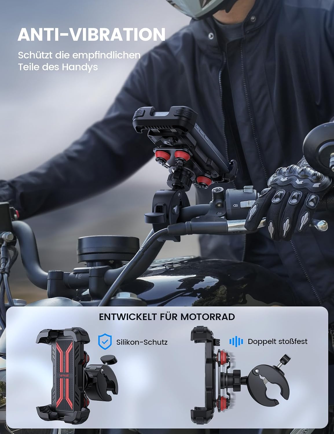 Detalle 2 de Lamicall Motorrad Handyhalterung 360° Drehung