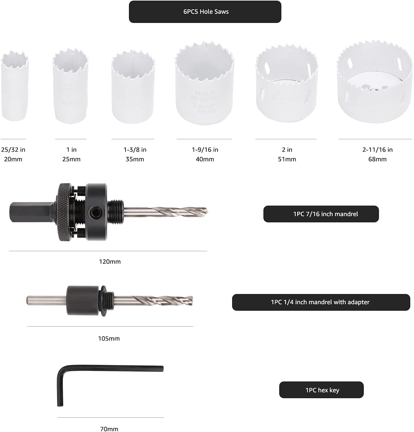 Thumbnail 4 de Amazon Basics 9-teiliges Bimetall-Hochgeschwindigkeits-Lochsägen-Set mit Tragekoffer, 25/32" bis 2-11/16", Schwarz