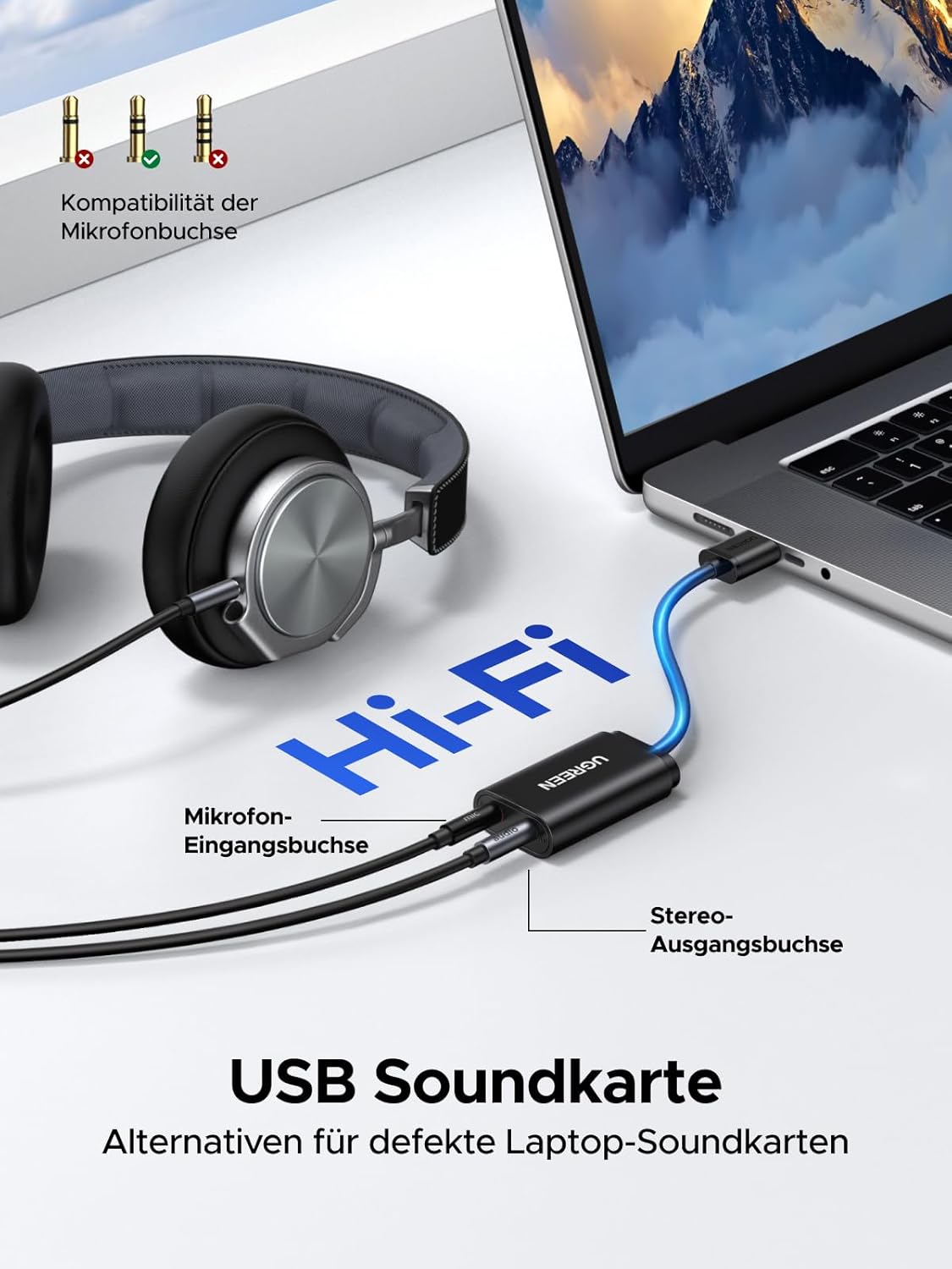 Detalle 2 de UGREEN Externe USB Soundkarte Klinke Adapter Schwarz