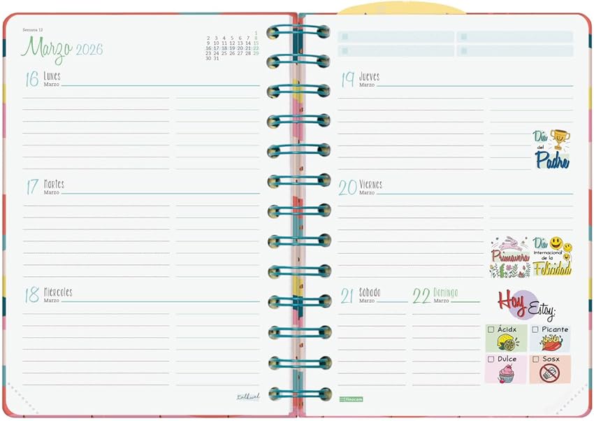 Detalle 2 de Finocam Agenda Talkual 8º Curso 2025–2026 Semana Vista Horizontal 12 meses