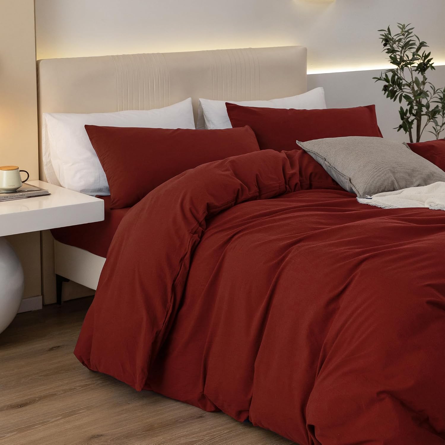 Detalle de JIYUAN Super Queen Washed Cotton Duvet Cover Set with Linen-Feel Texture