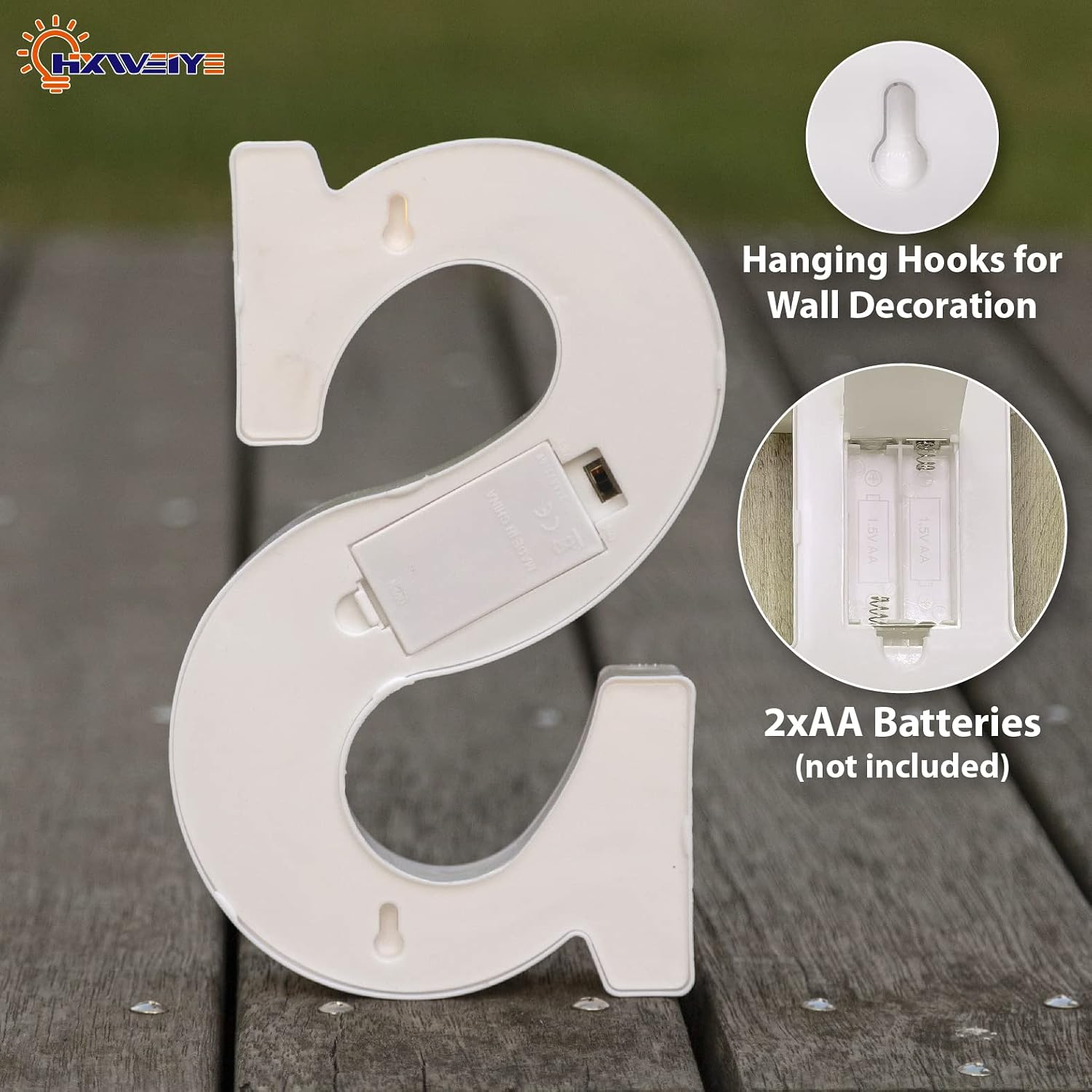 Detalle 2 de HXWEIYE S Light-Up Marquee Letter, Warm White LED, Battery-Powered