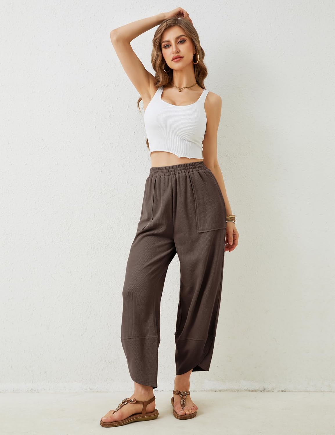 Detalle de Himosyber Women Cotton Wide Leg Pants: Casual Comfort with a Flowy, Beach-Chic Vibe