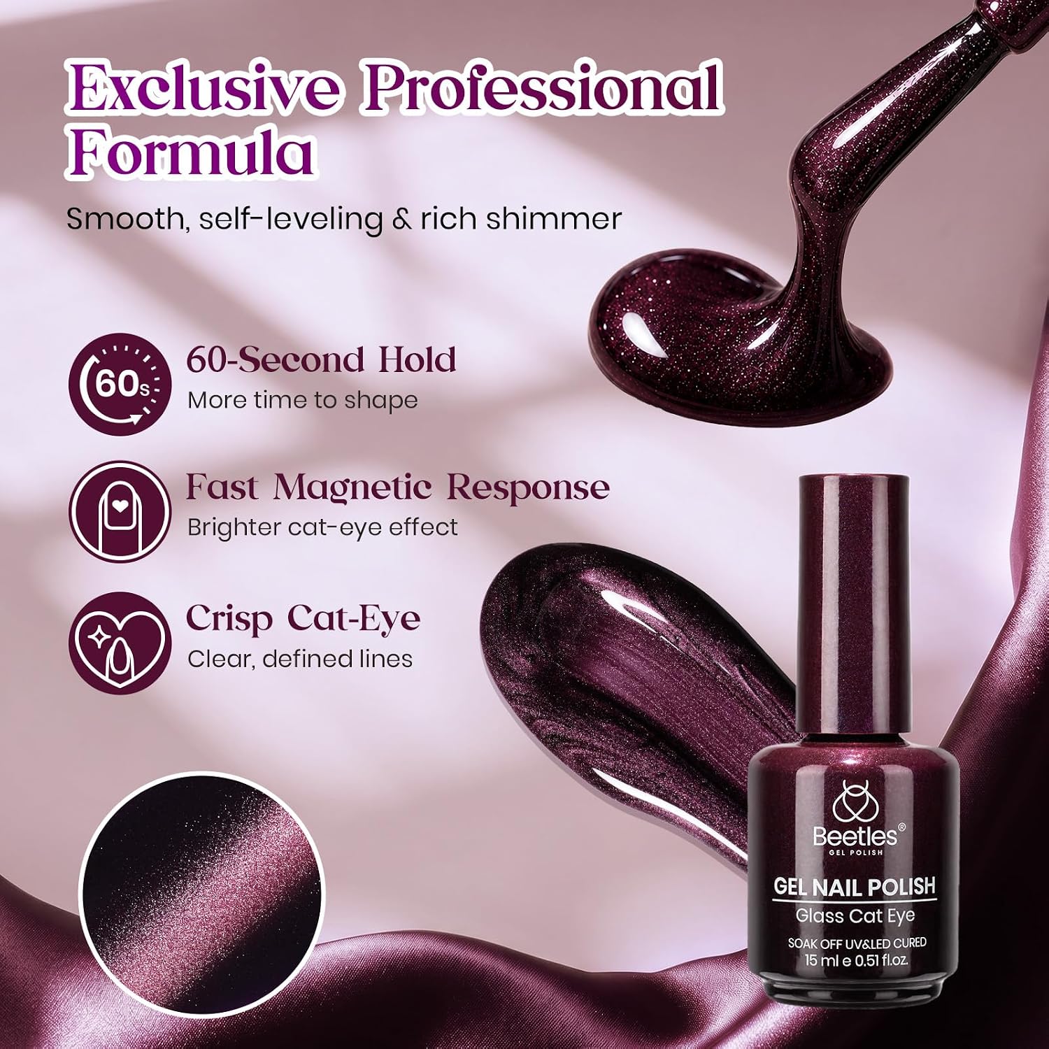 Detalle 2 de Beetles Deep Purple Cat Eye Gel Polish, 15 mL Mystic Plum Magnetic Gel