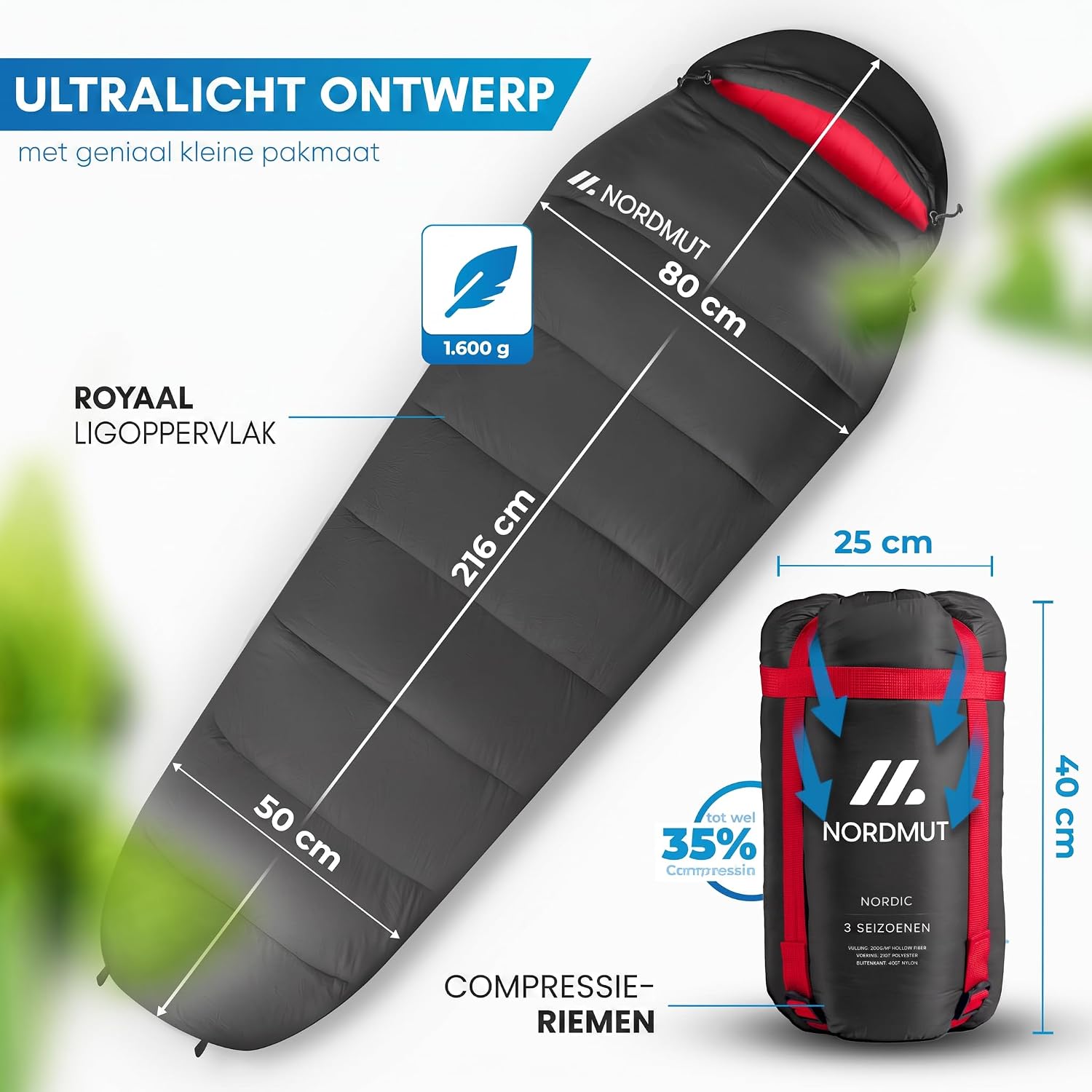 Detalle 1 de NORDMUT mummyslaapzak voor volwassenen van polyester, grijs