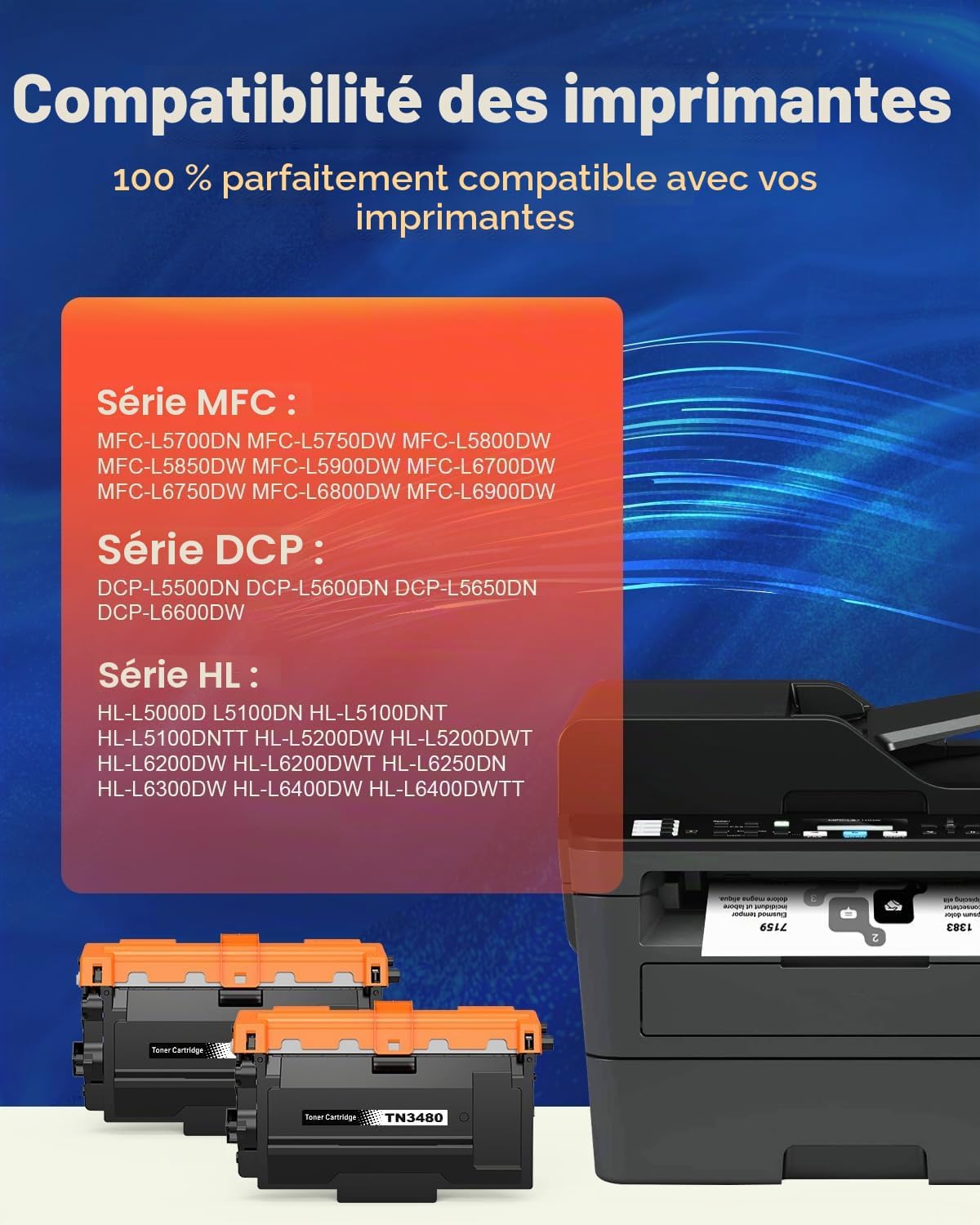 Detalle 2 de Skydo TN3480 Cartouche de Toner – 2 Noir avec Dernier Chip, Compatible Brother TN 3480/TN3430 pour HL-L5100DN, MFC-L5750DW et autres