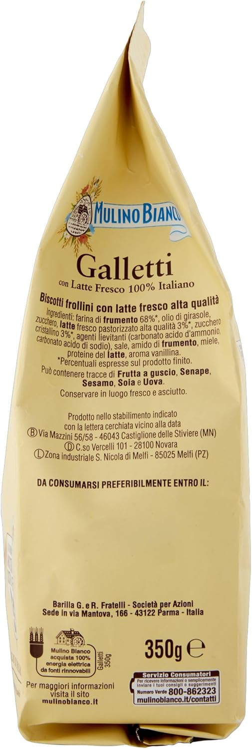 Detalle de Mulino Bianco Biscotti Frollini Galletti al Latte Fresco 100% Italiano, 350 g