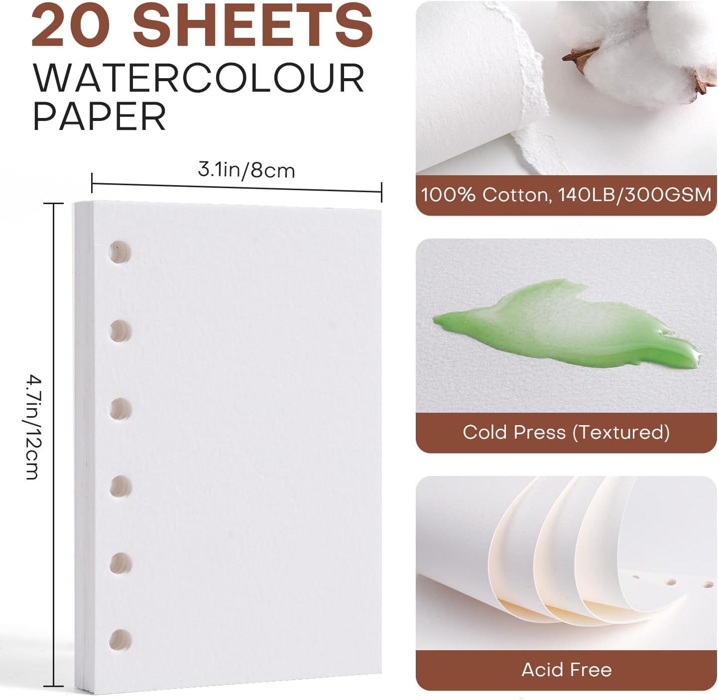 Detalle de Fuumuui Travel Watercolour Paint Set 24 Colours with PU Leather Cover and 20-Sheet Cotton Watercolour Paper
