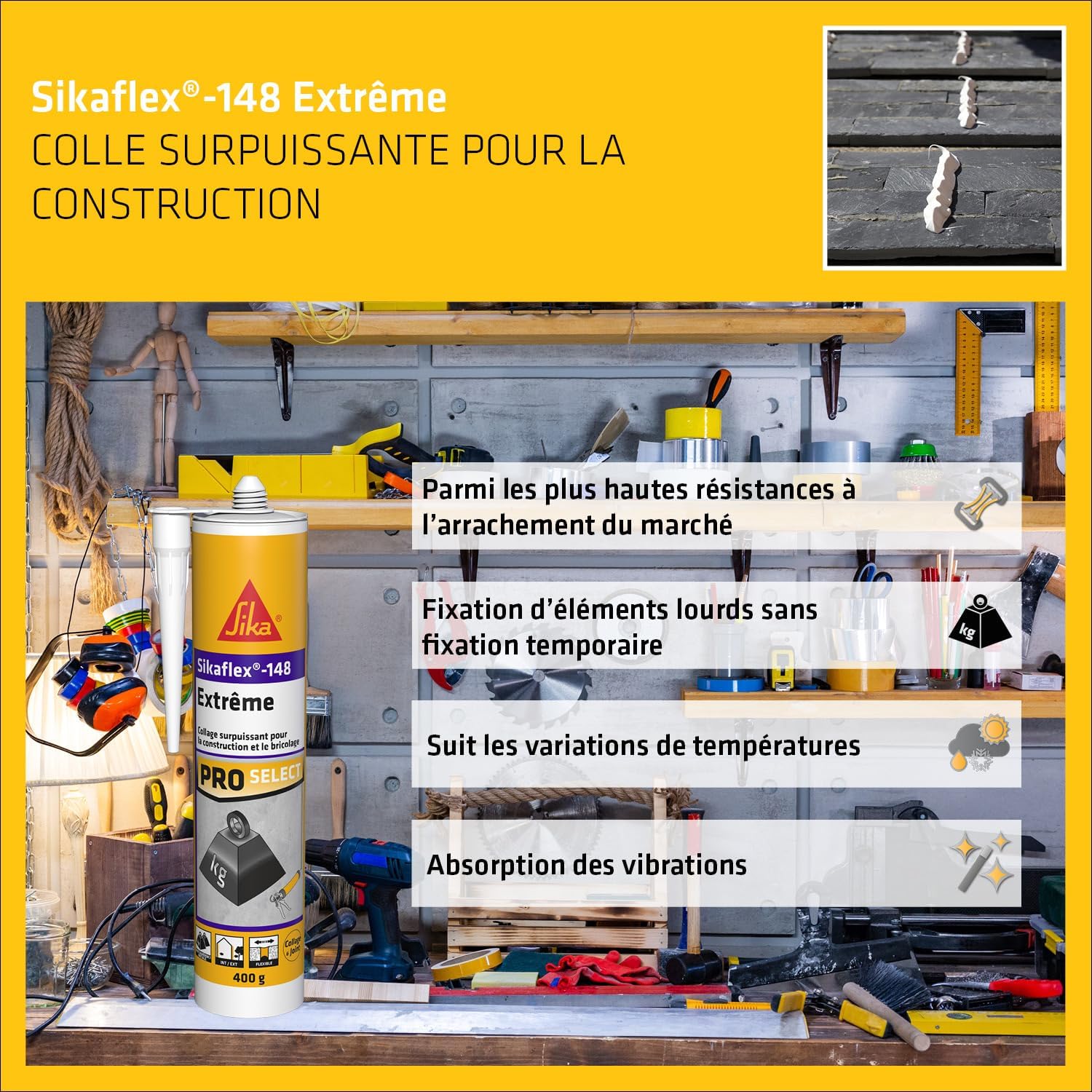 Thumbnail 2 de Sika Sikaflex-148 Extrême Blanc — Colle de fixation à maintien immédiat, 290 ml