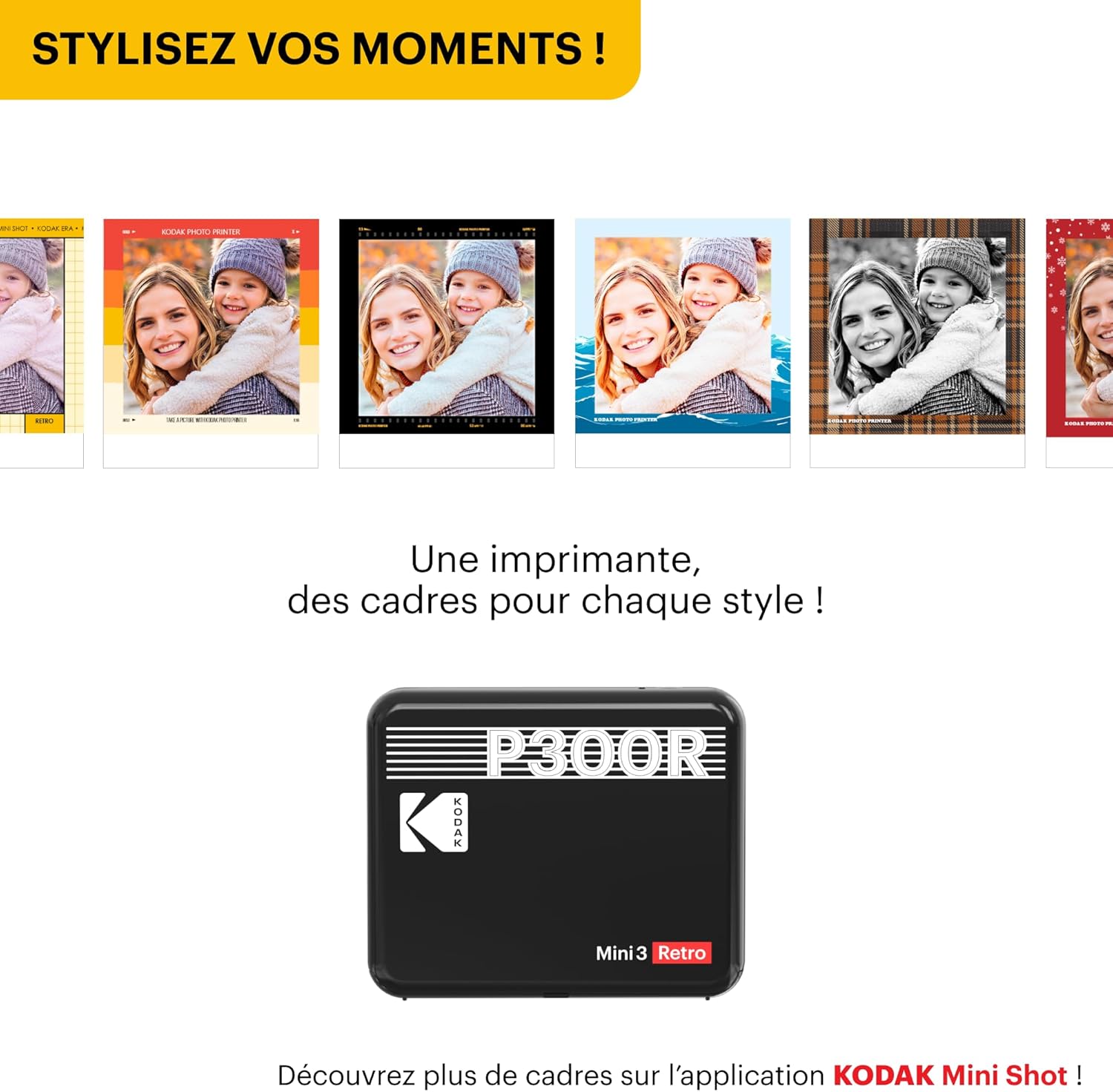 Thumbnail 5 de Kodak Mini 3 Retro 4PASS – Imprimante photo portable 7,6 x 7,6 cm (paquet avec 38 feuilles) – Blanc
