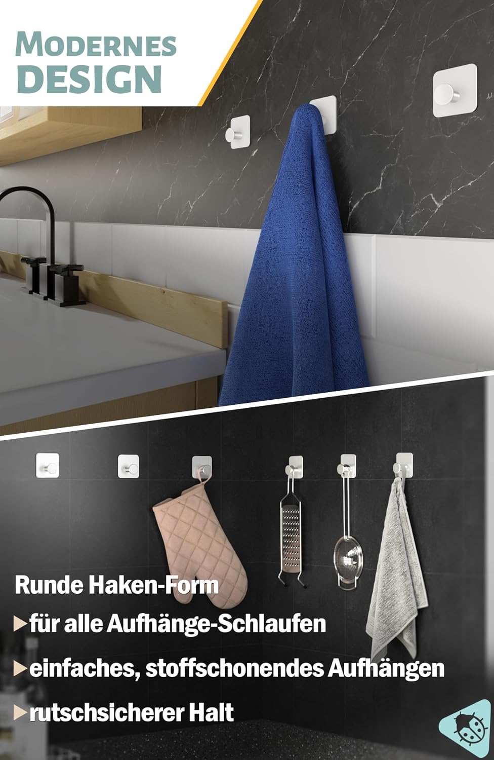 Thumbnail 3 de Menz Handtuchhalter ohne Bohren – 5er-Set selbstklebende Edelstahlhaken für Bad & Dusche
