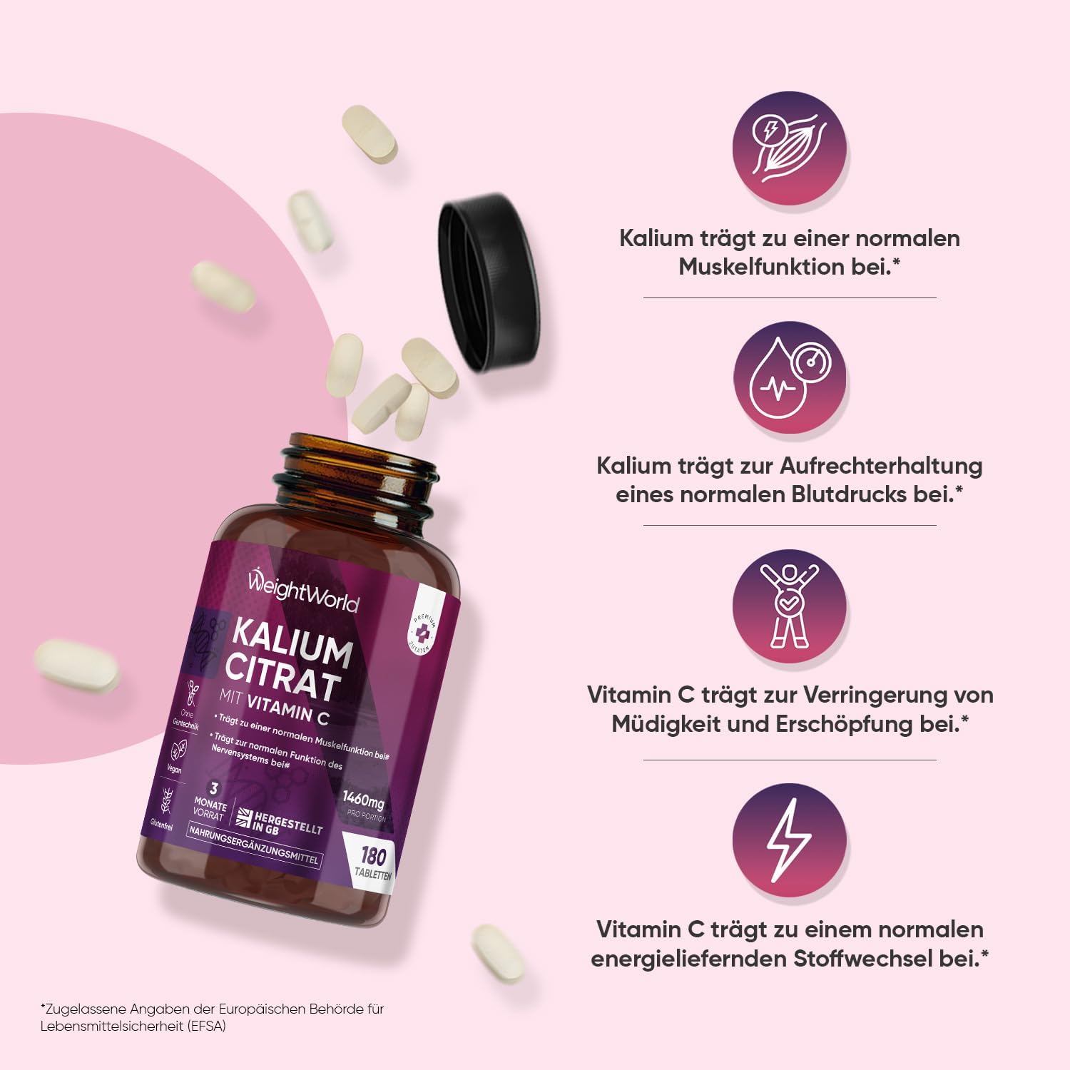 Thumbnail 5 de Kalium Tabletten mit Vitamin C (Kaliumcitrat & L-Ascorbinsäure) von WeightWorld – 180 vegane Tabletten