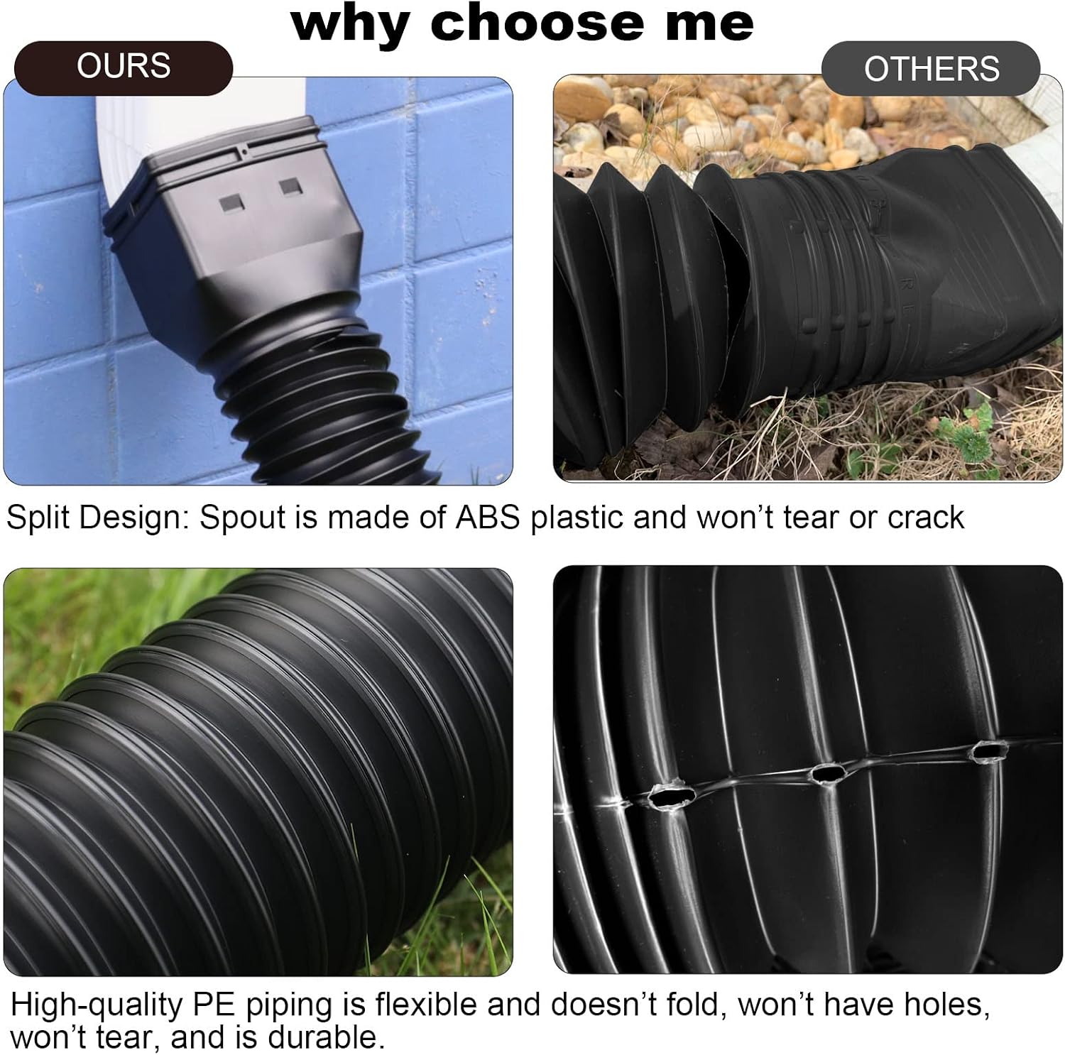 Detalle 2 de plusgutter Black Flexible Downspout Extension, Adjustable from 21 to 68 Inches