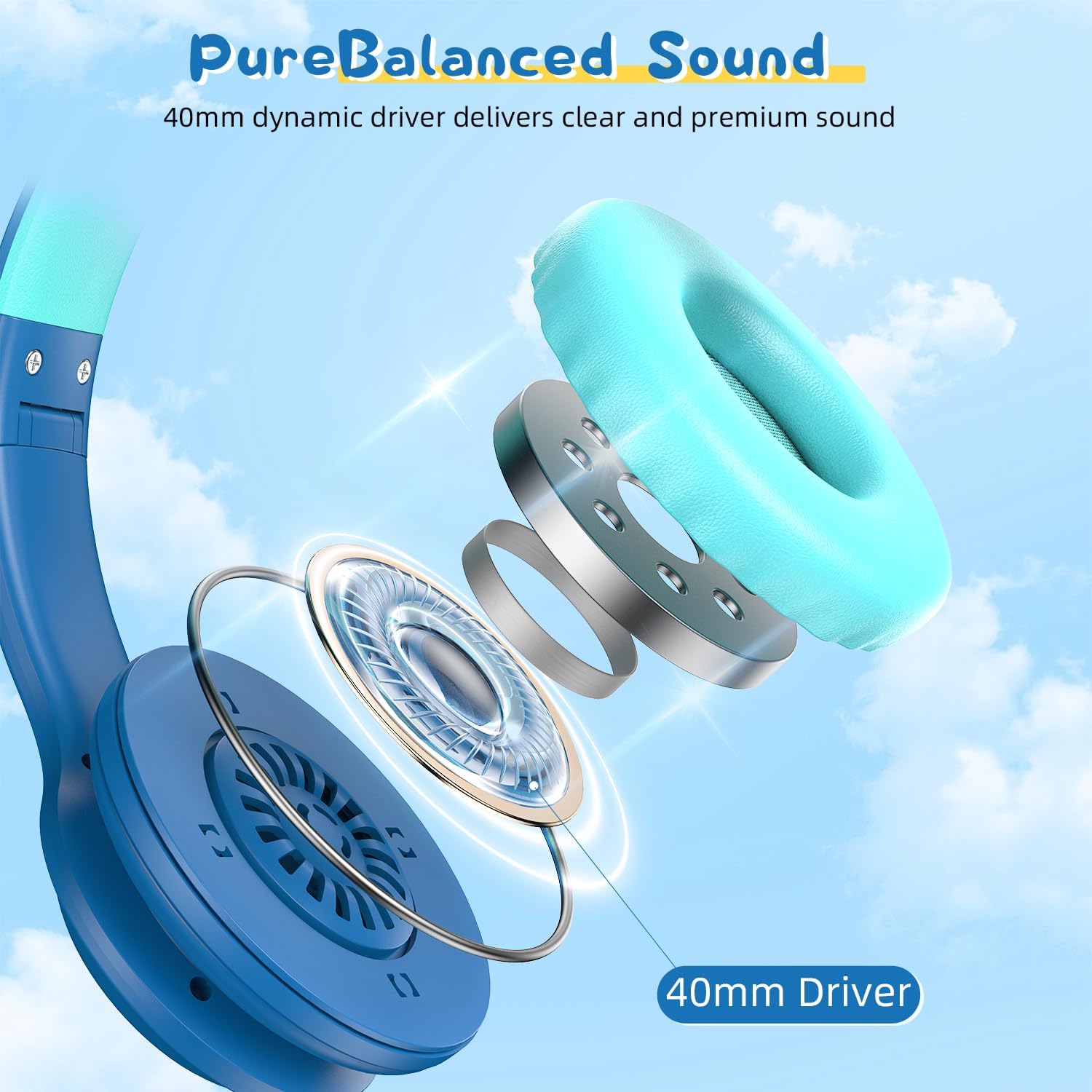 Thumbnail 3 de Candy Bila Kids Bluetooth 6.0 Headphones with LED Light, 85 Hours Playtime, Type-C Fast Charging (Blue)