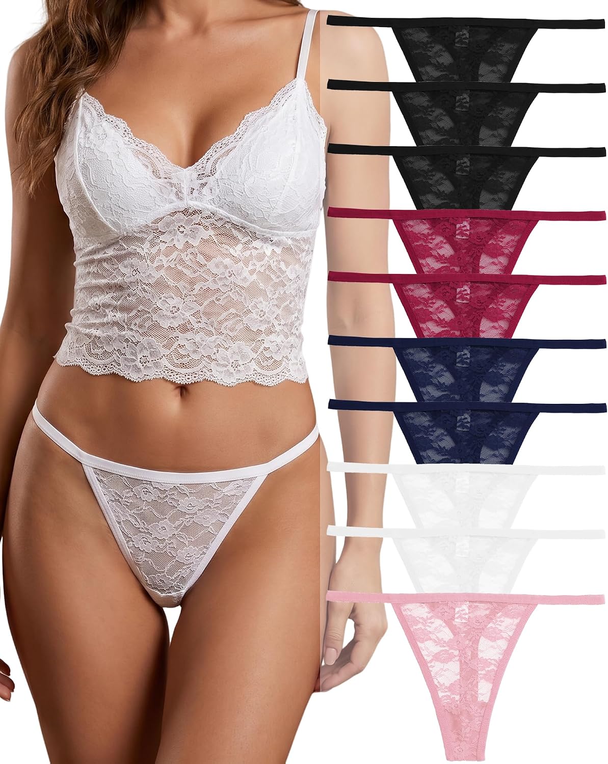 Detalle de FINETOO kanten strings voor dames, 10 stuks, maat S tot XL