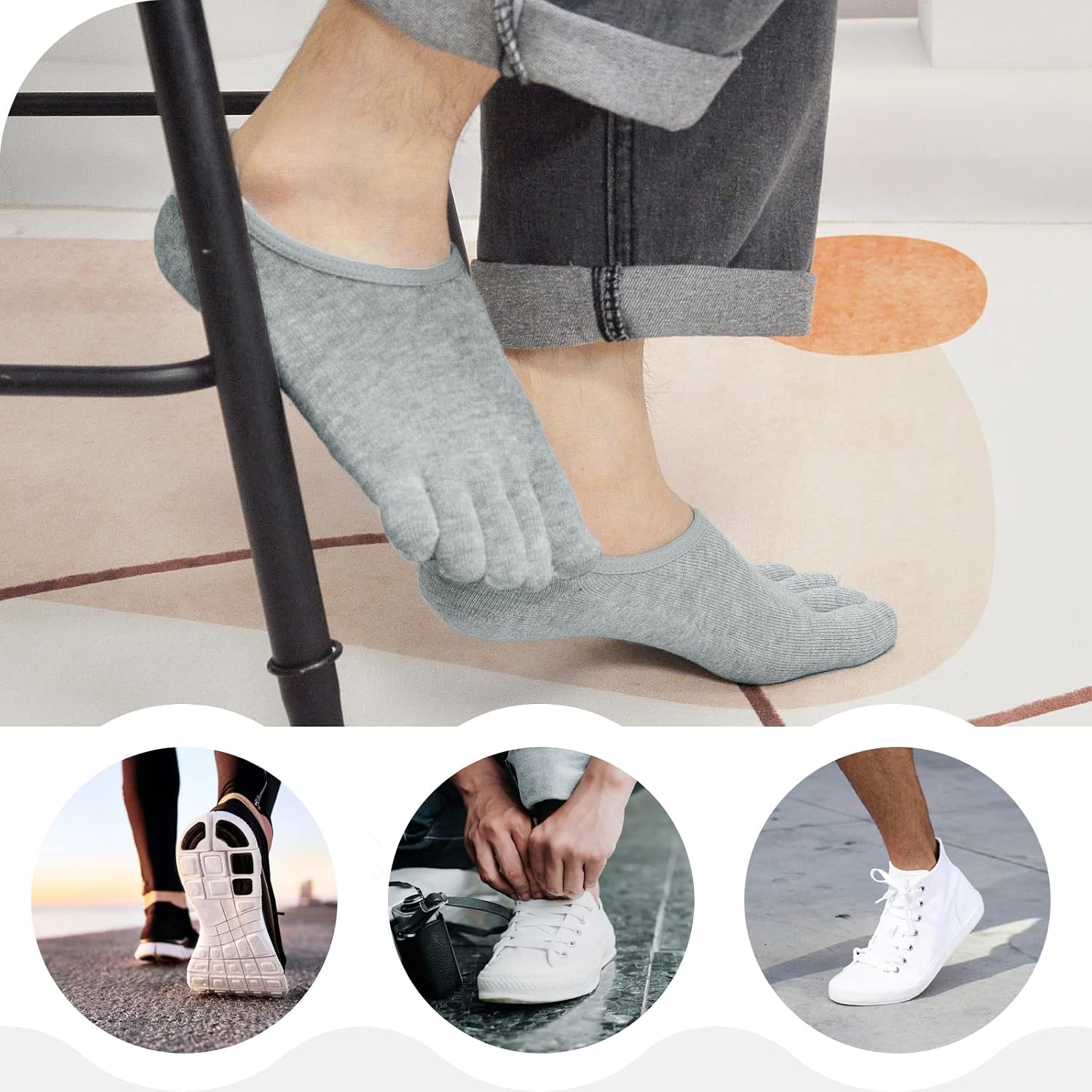 Thumbnail 5 de PUTUO Calcetines invisibles cinco dedos 4 pares