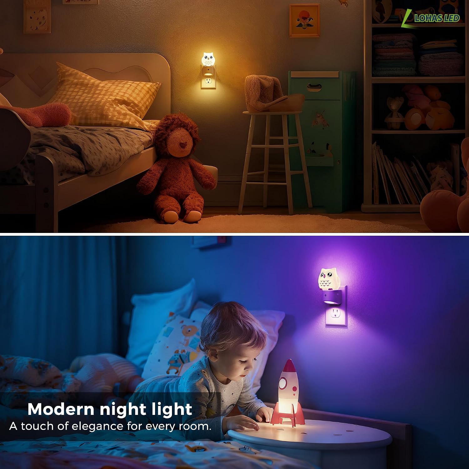 Detalle 1 de L LOHAS LED GY15809OWUS 3D Owl Plug-In Night Light with RGB Modes