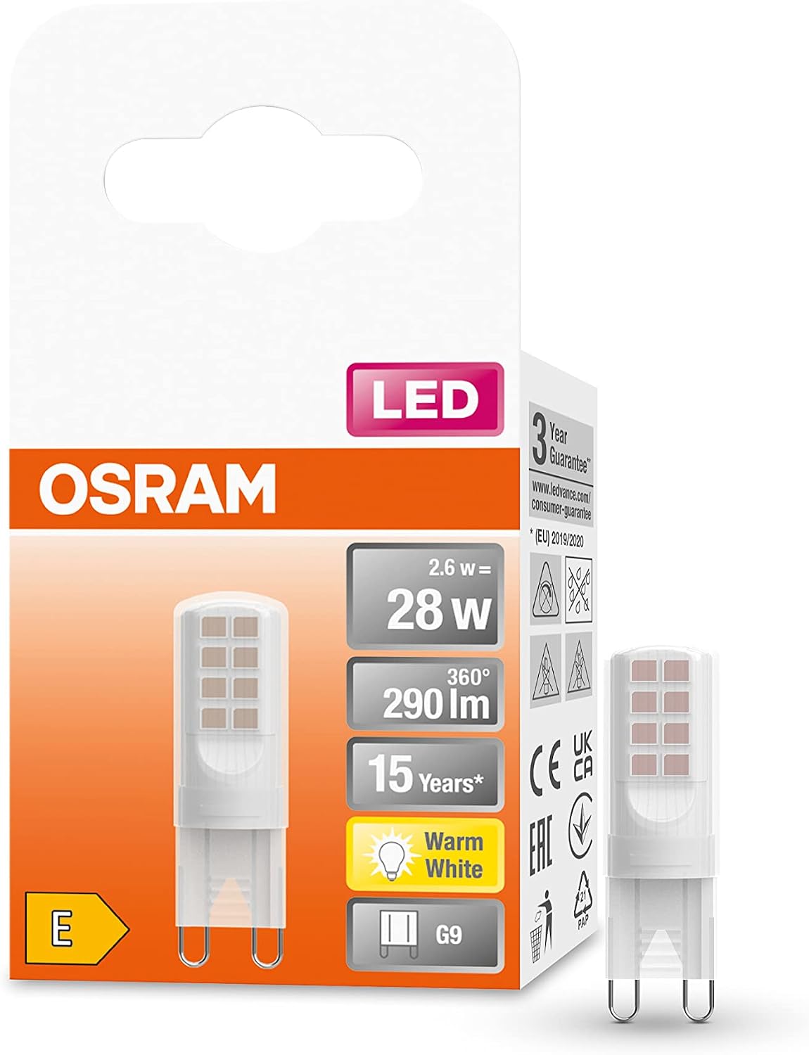 Detalle de Osram Star PIN LED-Lampe für G9-Sockel, 5er Pack, warmweiß 2700K, 320 Lumen, nicht dimmbar