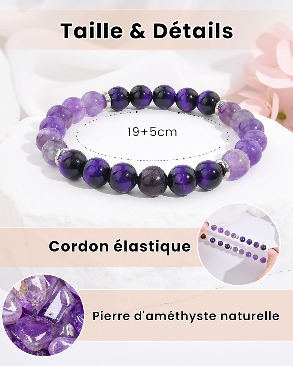 Thumbnail 4 de Seyaa Bracelet Améthyste – Cadeau marraine, mère ou amie, pierre naturelle et ajuste élastique