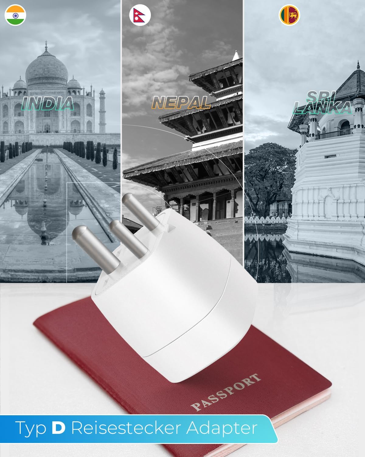 Detalle de Reiseadapter Indien – 2er-Set Typ D (EU-Stecker auf Indien)